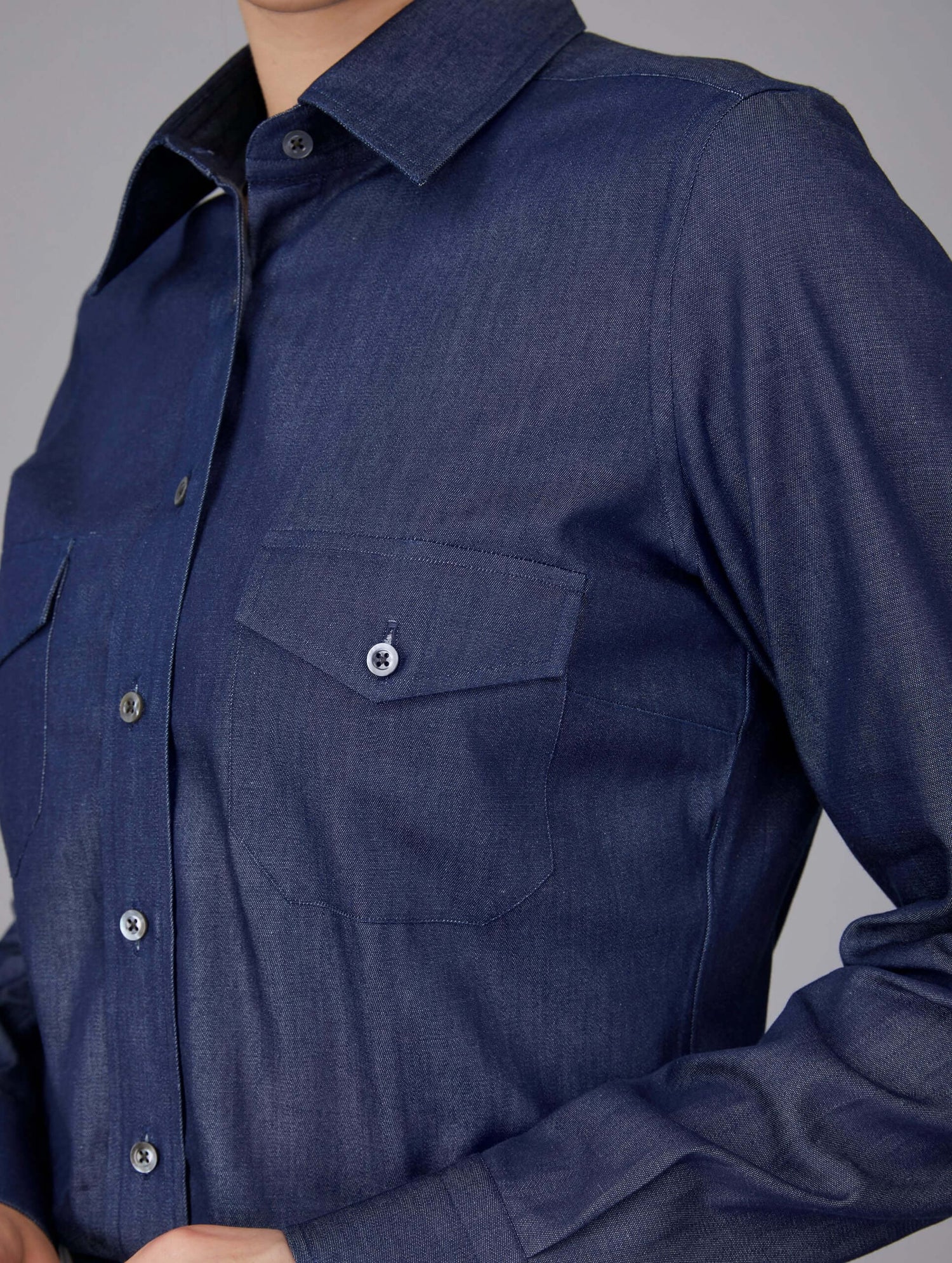 Raw Denim Formal Shirt With Pockets