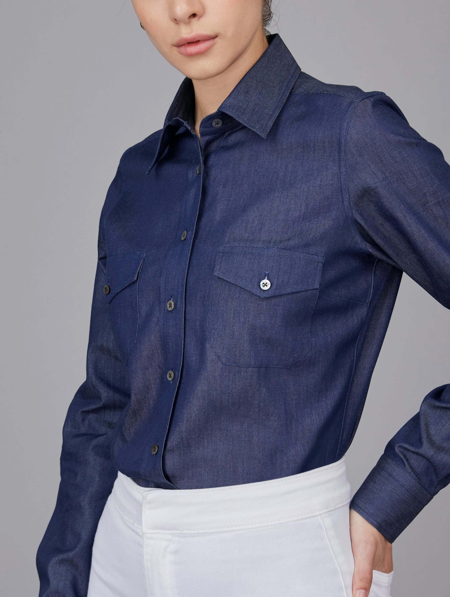 Raw Denim Formal Shirt With Pockets