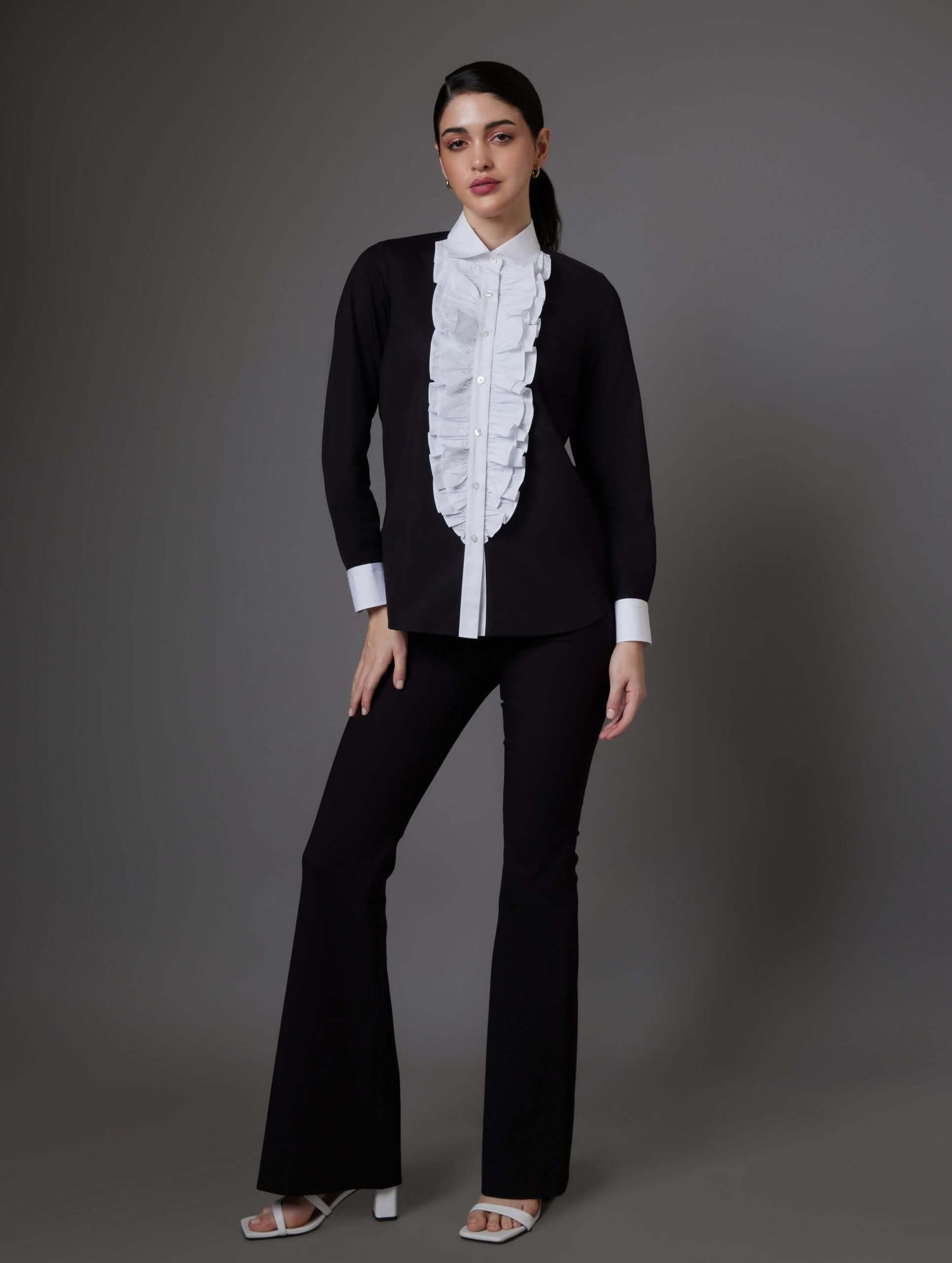 Black Formal Frilled Bib Shirt