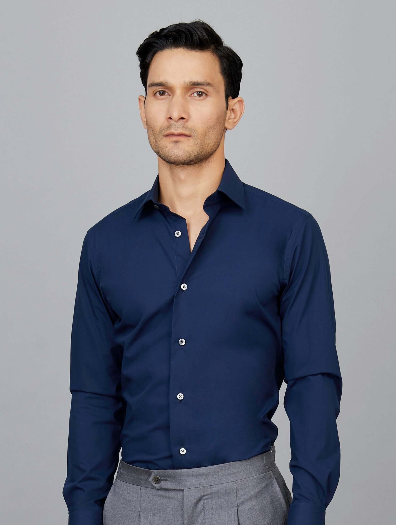 Cotton stretch shirt in Navy blue - Camessi Collection