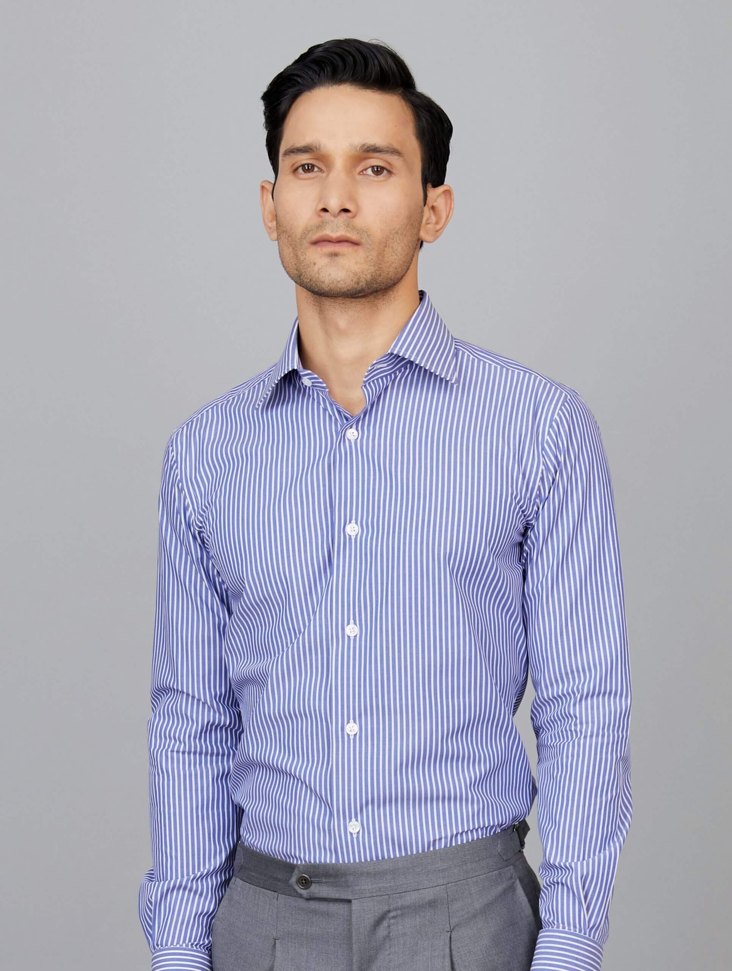 Stripe Cotton Poplin Shirt in Blue-White