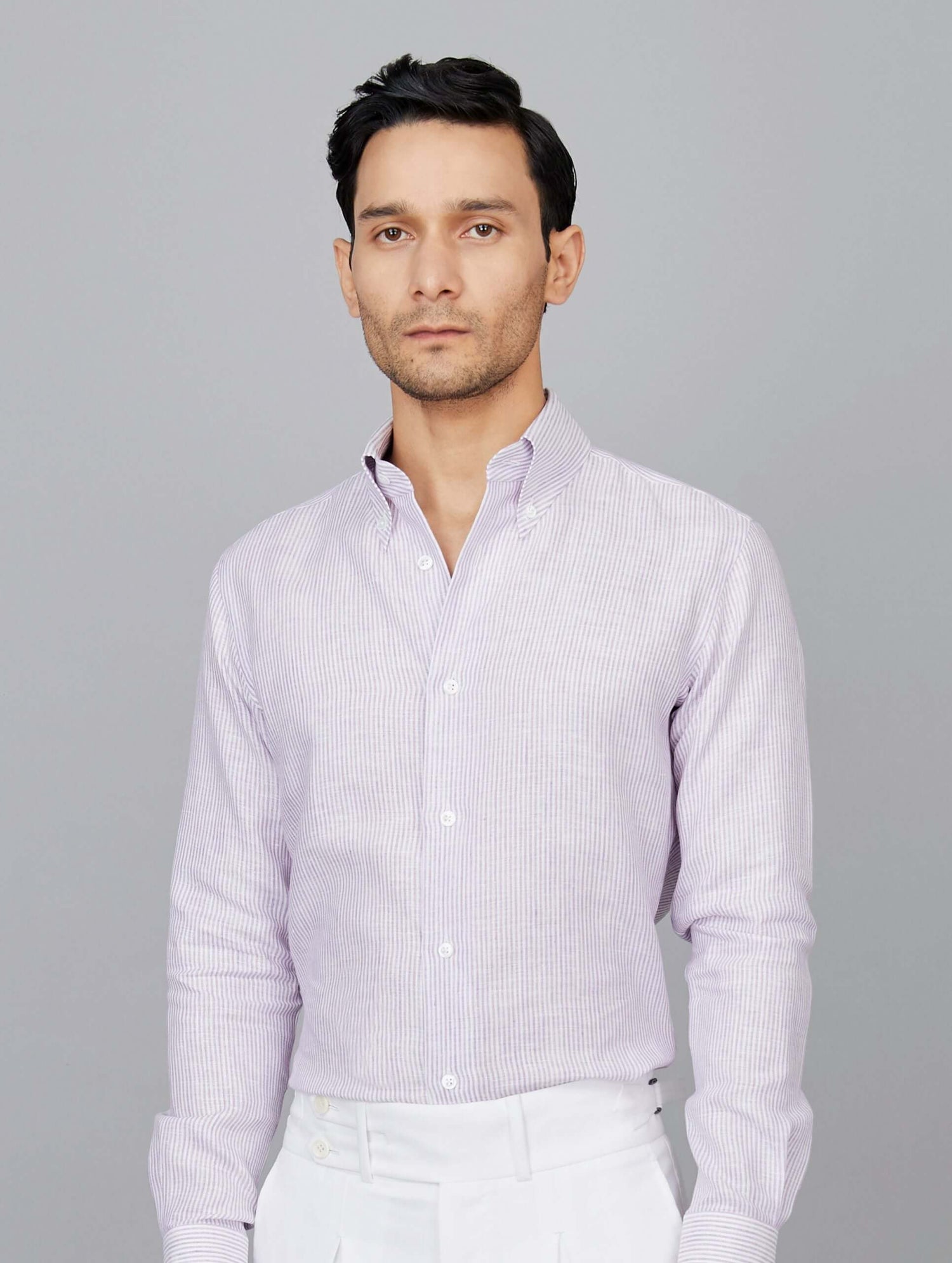 Stripe Linen Shirt in Lilac-White