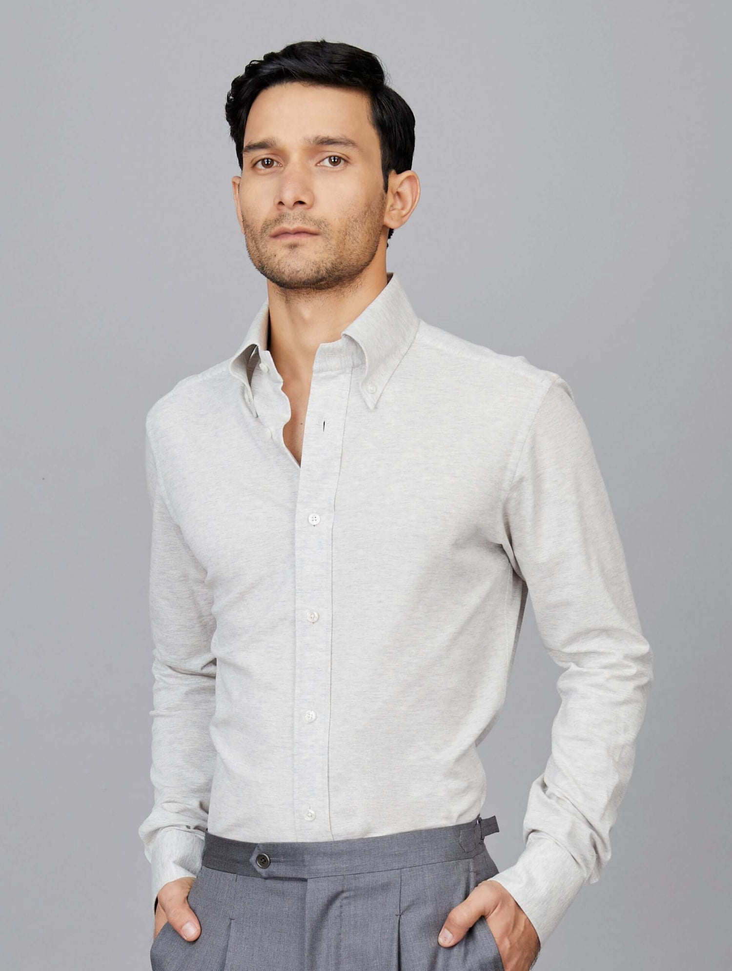 Light Grey Cotton Pique Knit Shirt