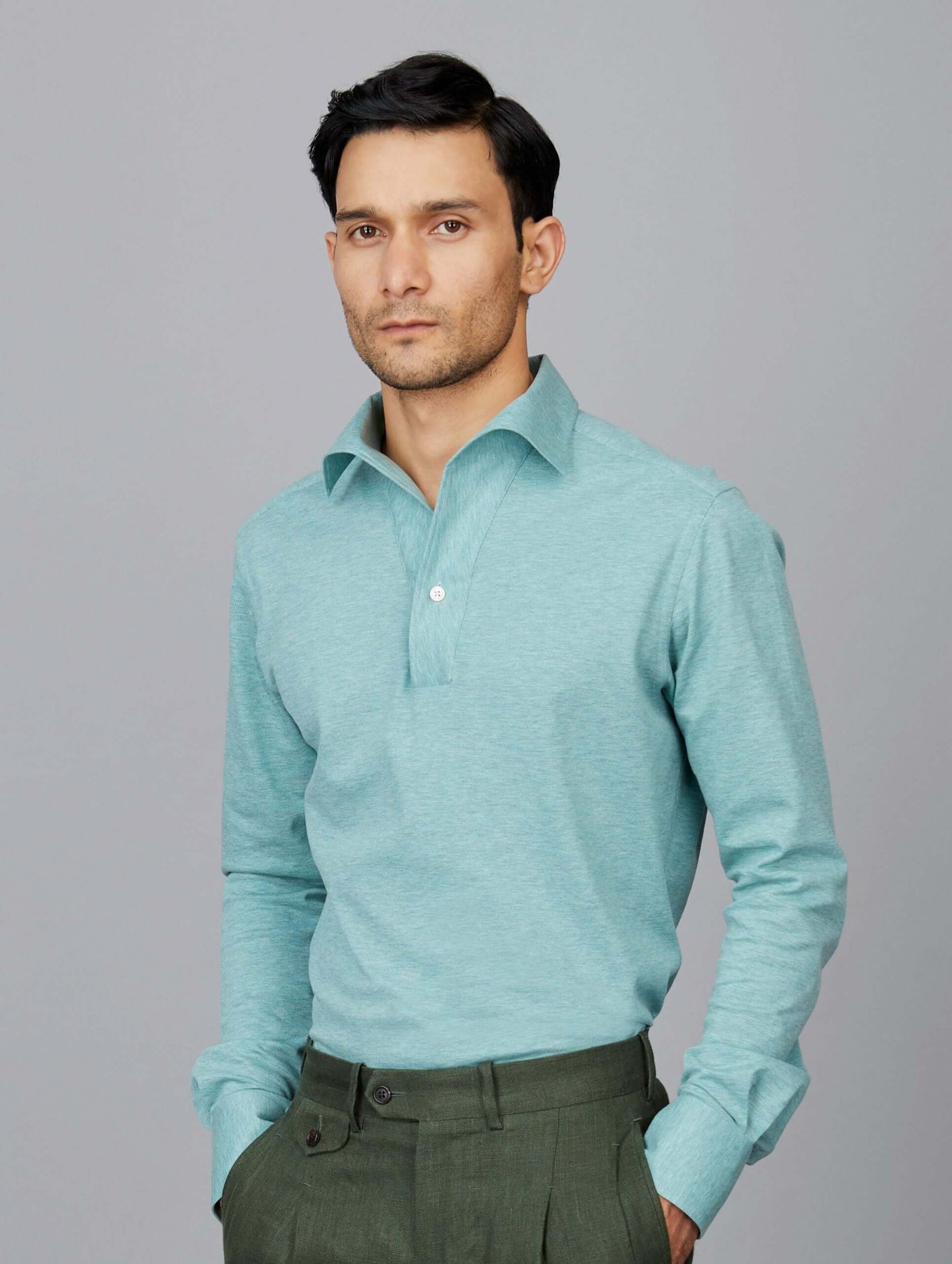 Green Open-Collar Polo Shirt