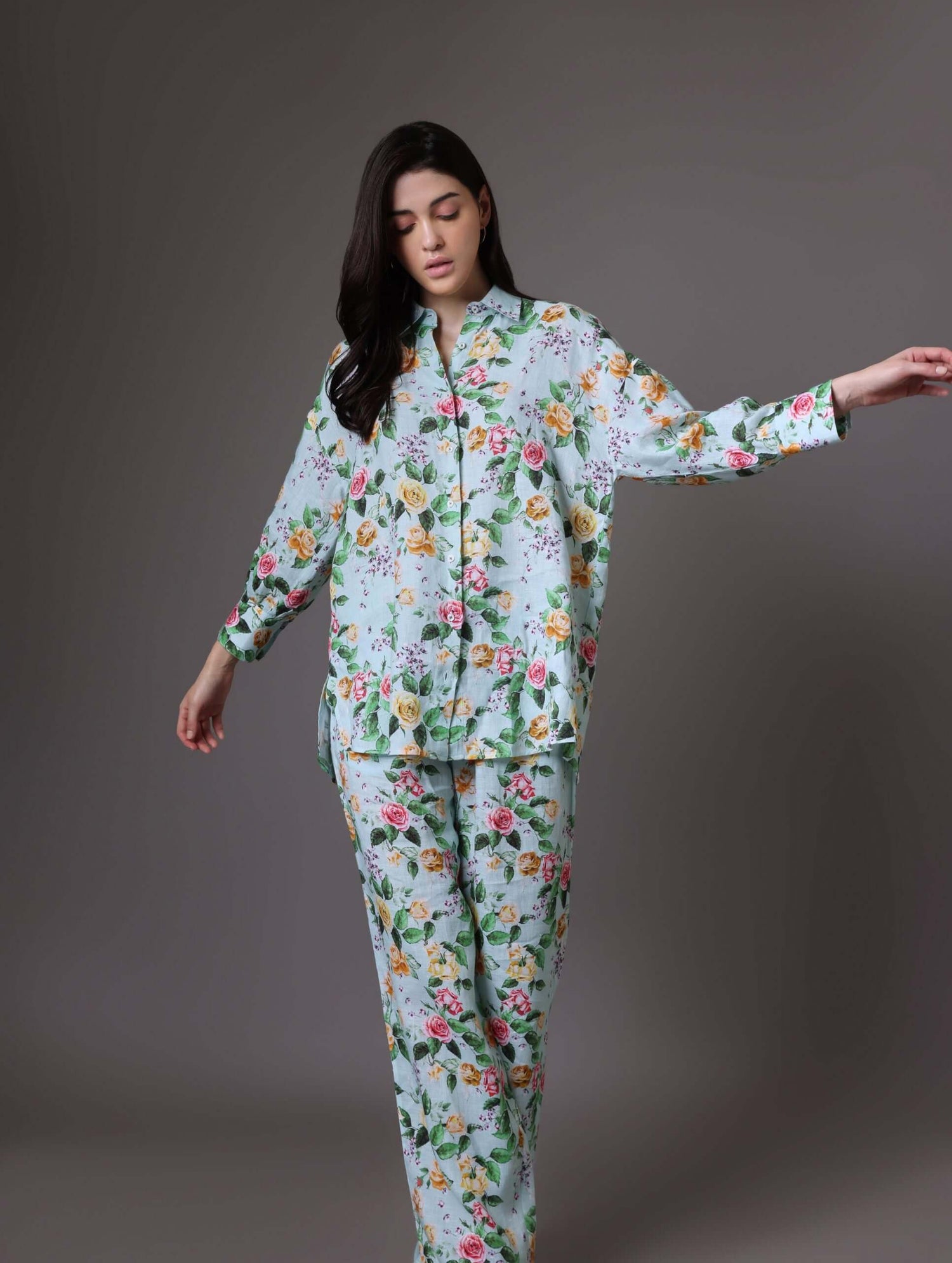 Oversized Green Floral Linen Co-ord Set