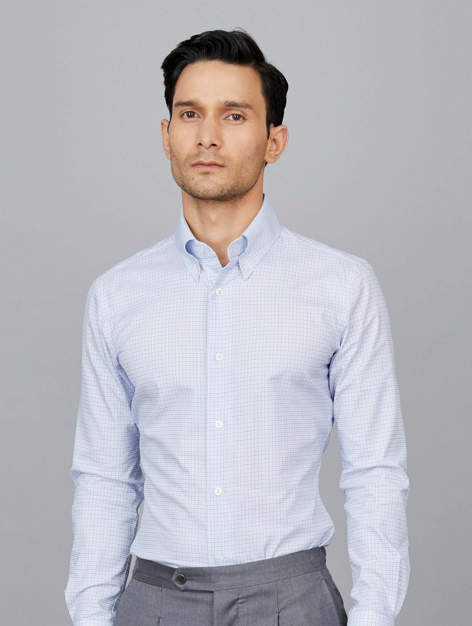 Check Cotton Poplin Shirt in Blue White