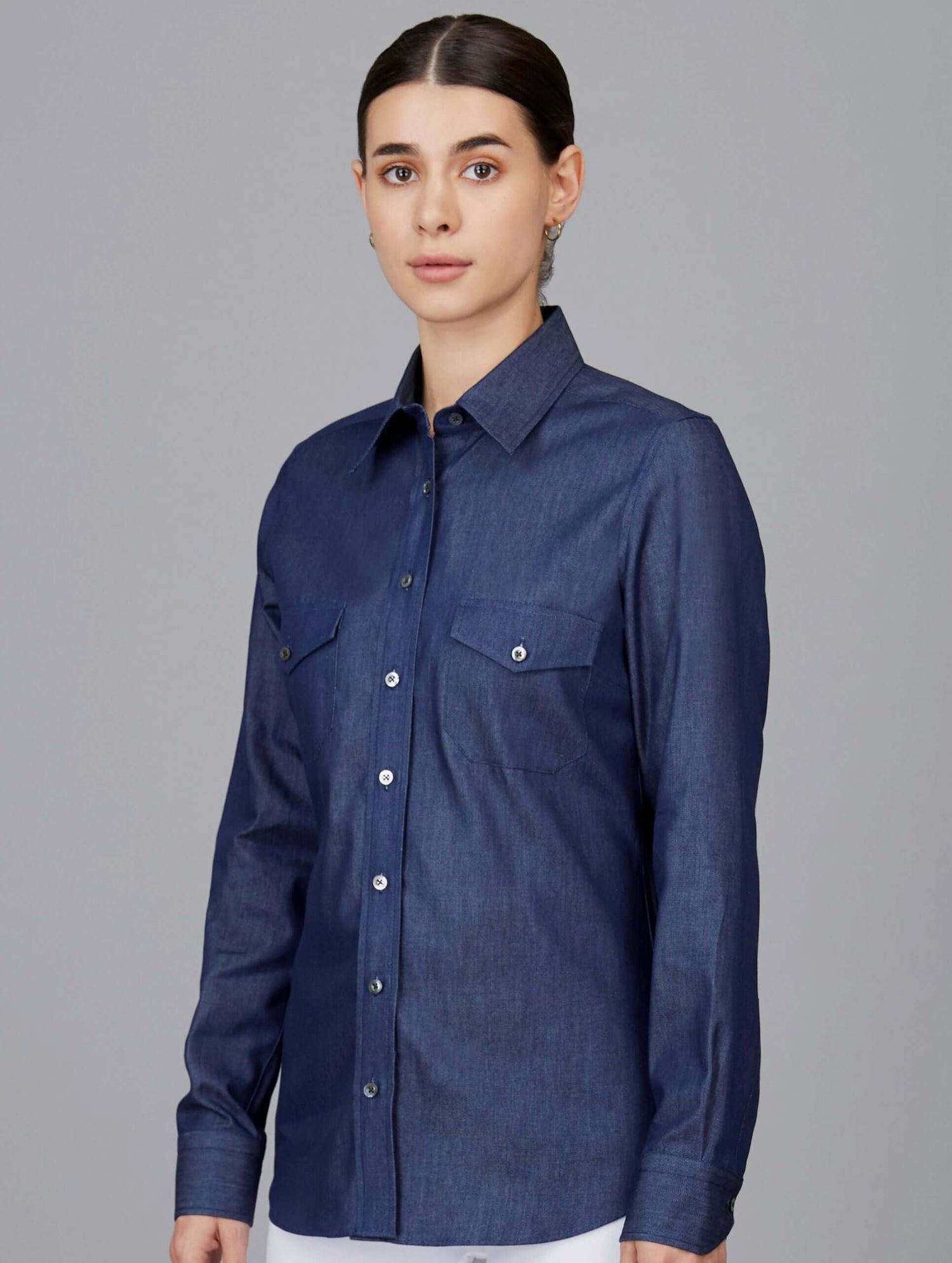 Raw Denim Formal Shirt With Pockets