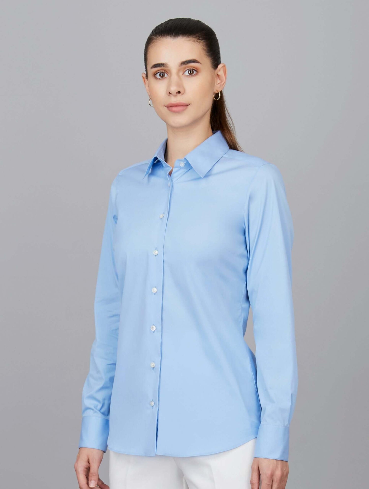 Cotton Poplin Formal Stretch Shirt in Blue