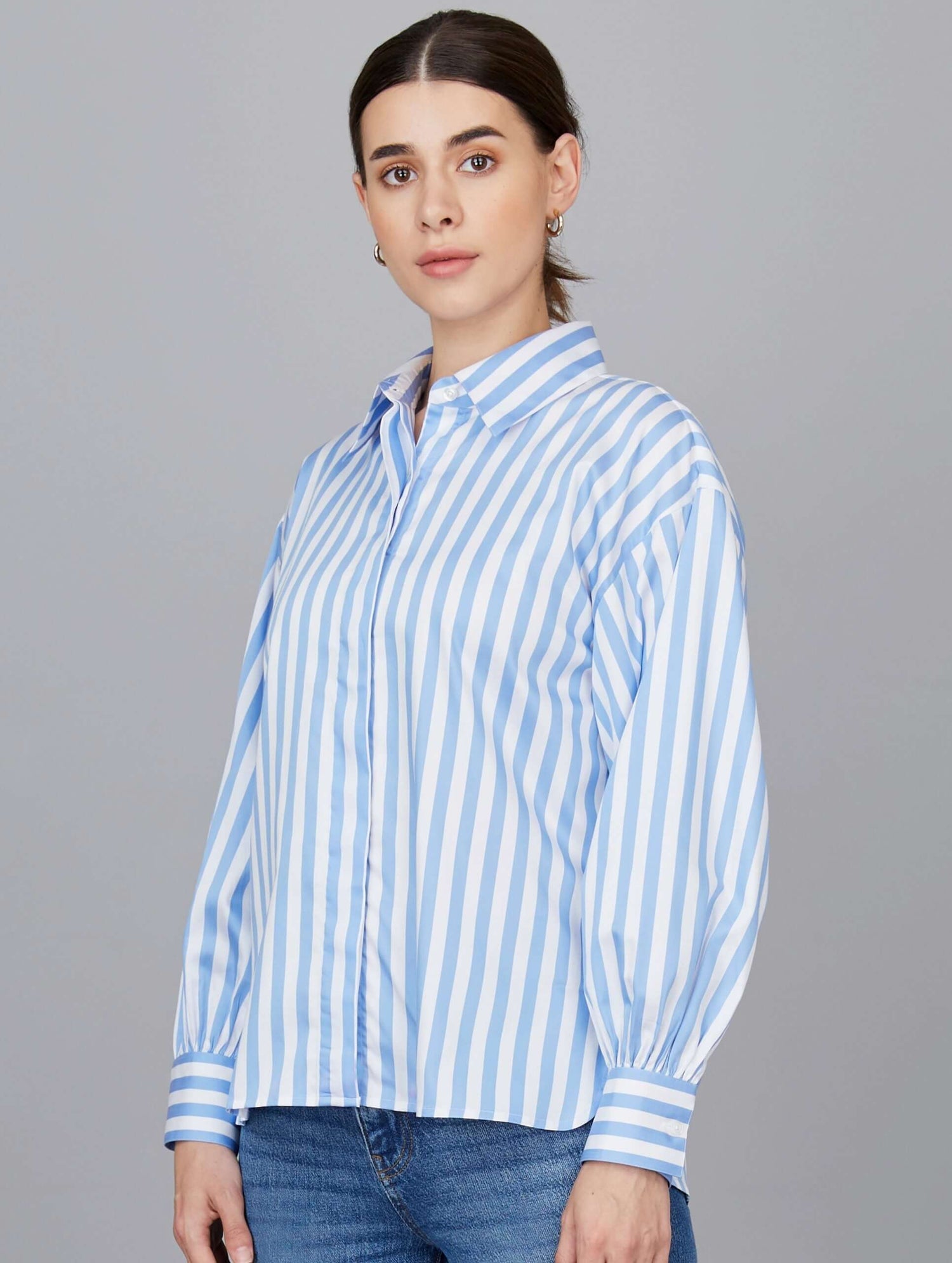 Balloon Sleeve Short Shirt in Blue