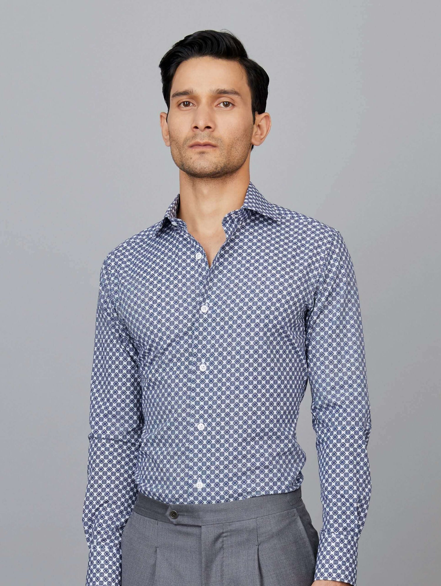 Printed Cotton Shirt in Geometric Print