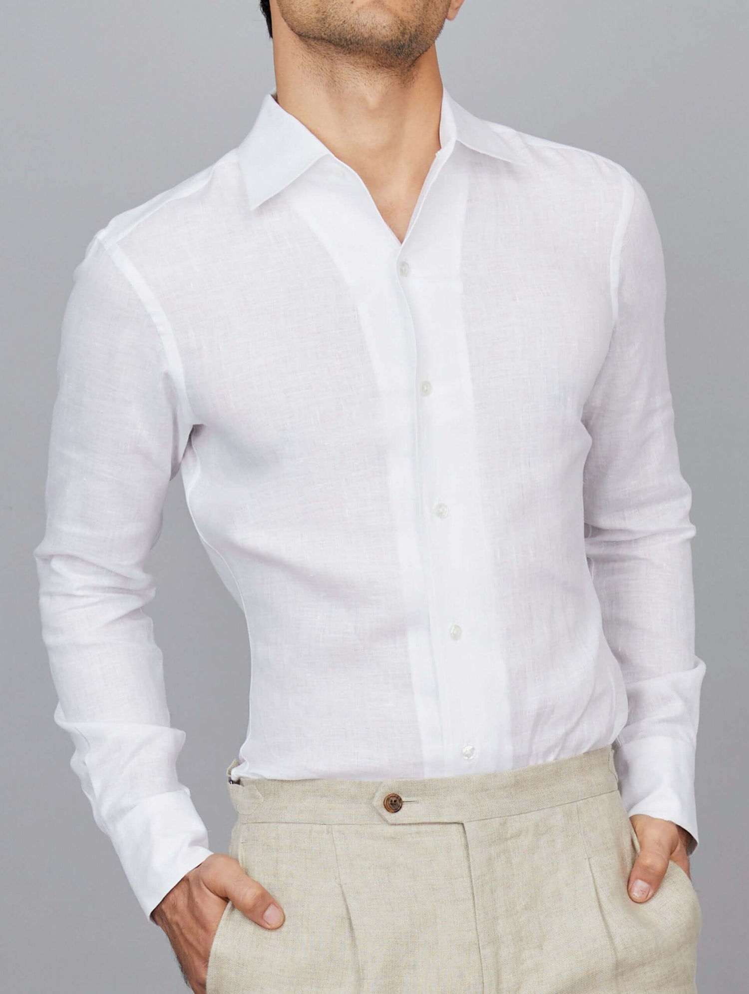 Linen Shirt with One-Piece Cutaway Collar