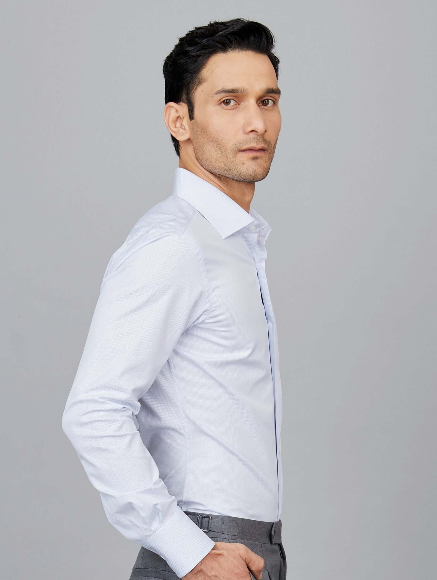 Micro-Check Cotton Poplin Shirt