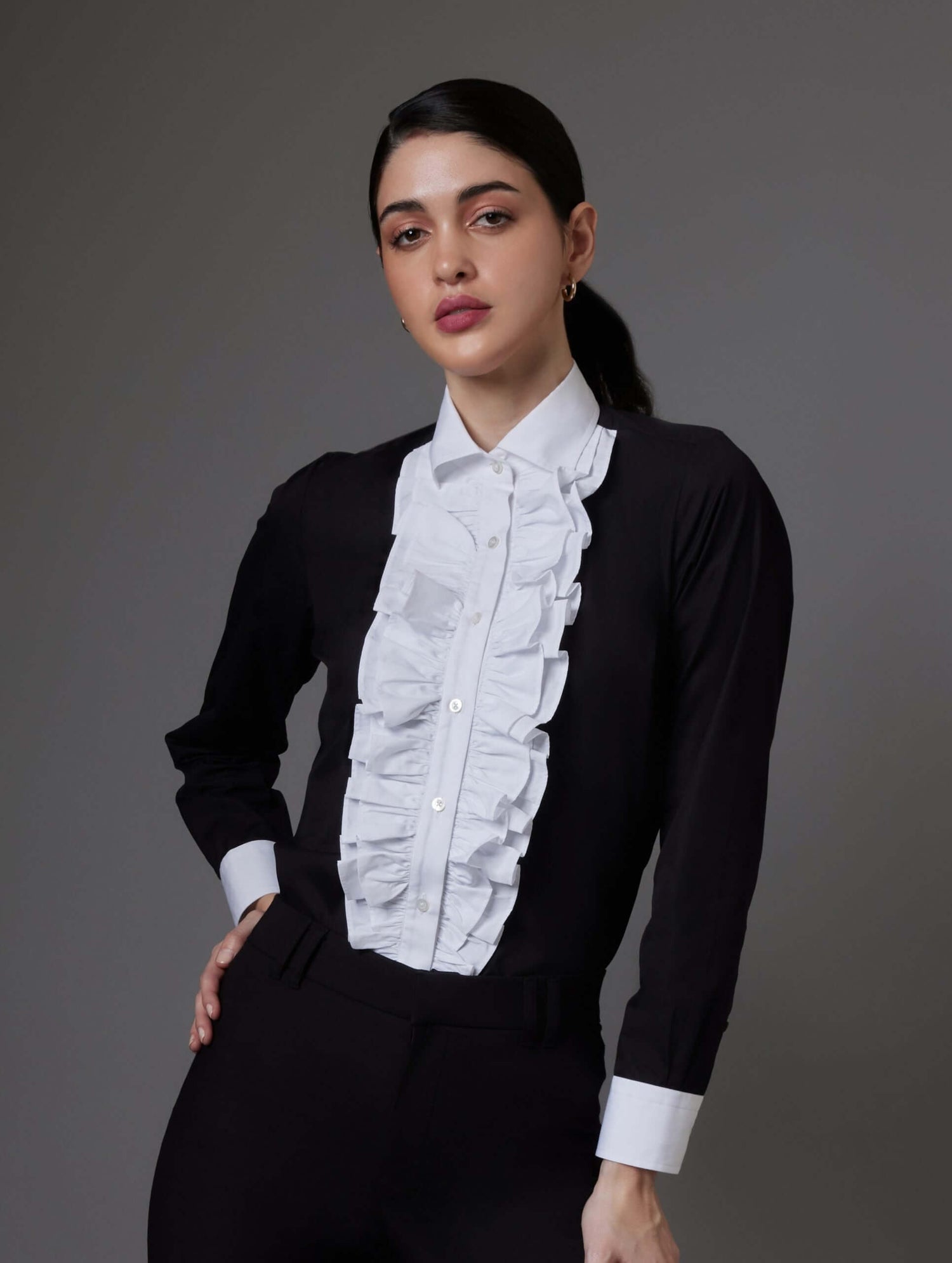 Black Formal Frilled Bib Shirt