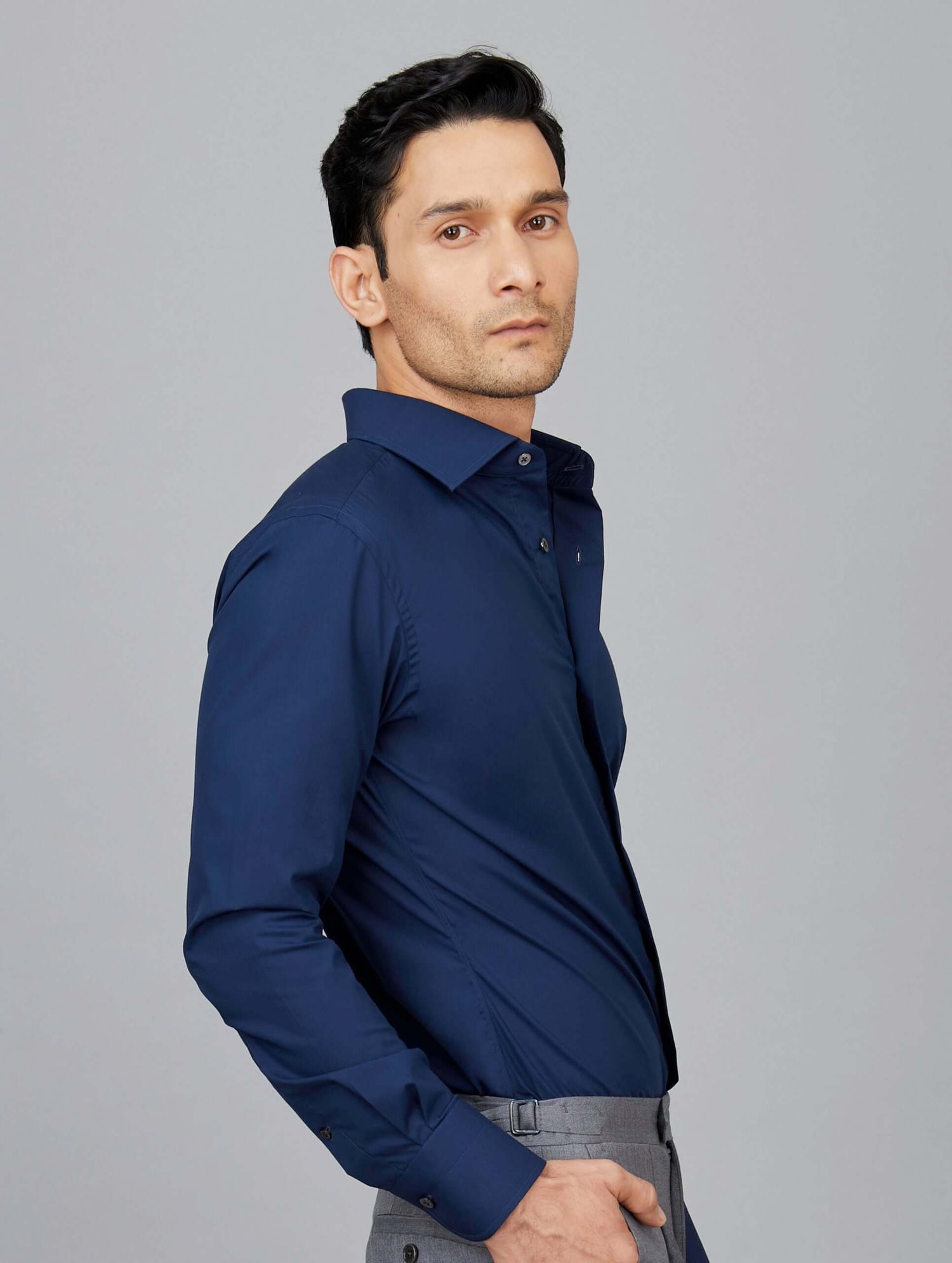 Navy Blue Cotton Stretch Shirt