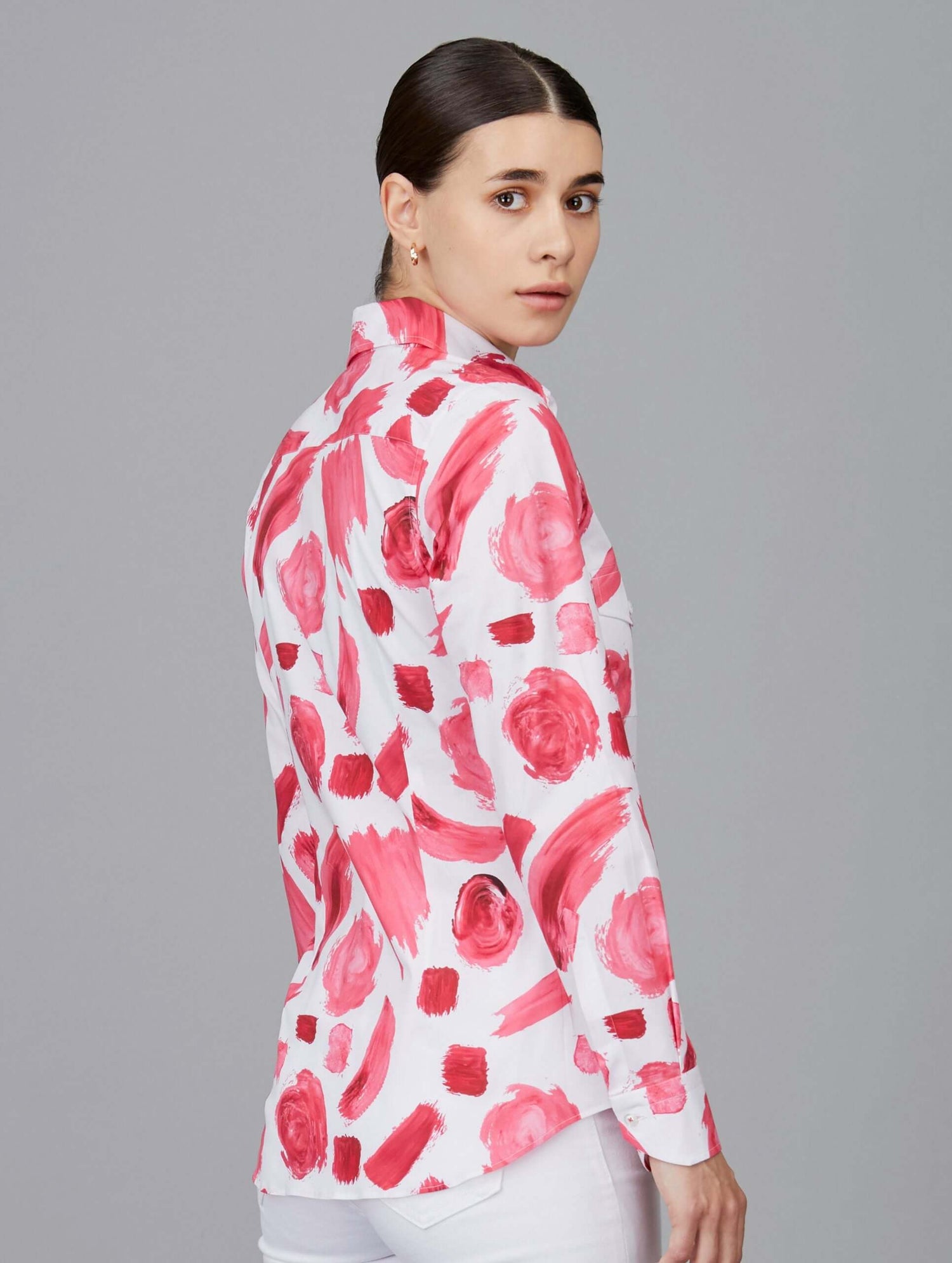 Pink Brush Print Formal Shirt With Pockets