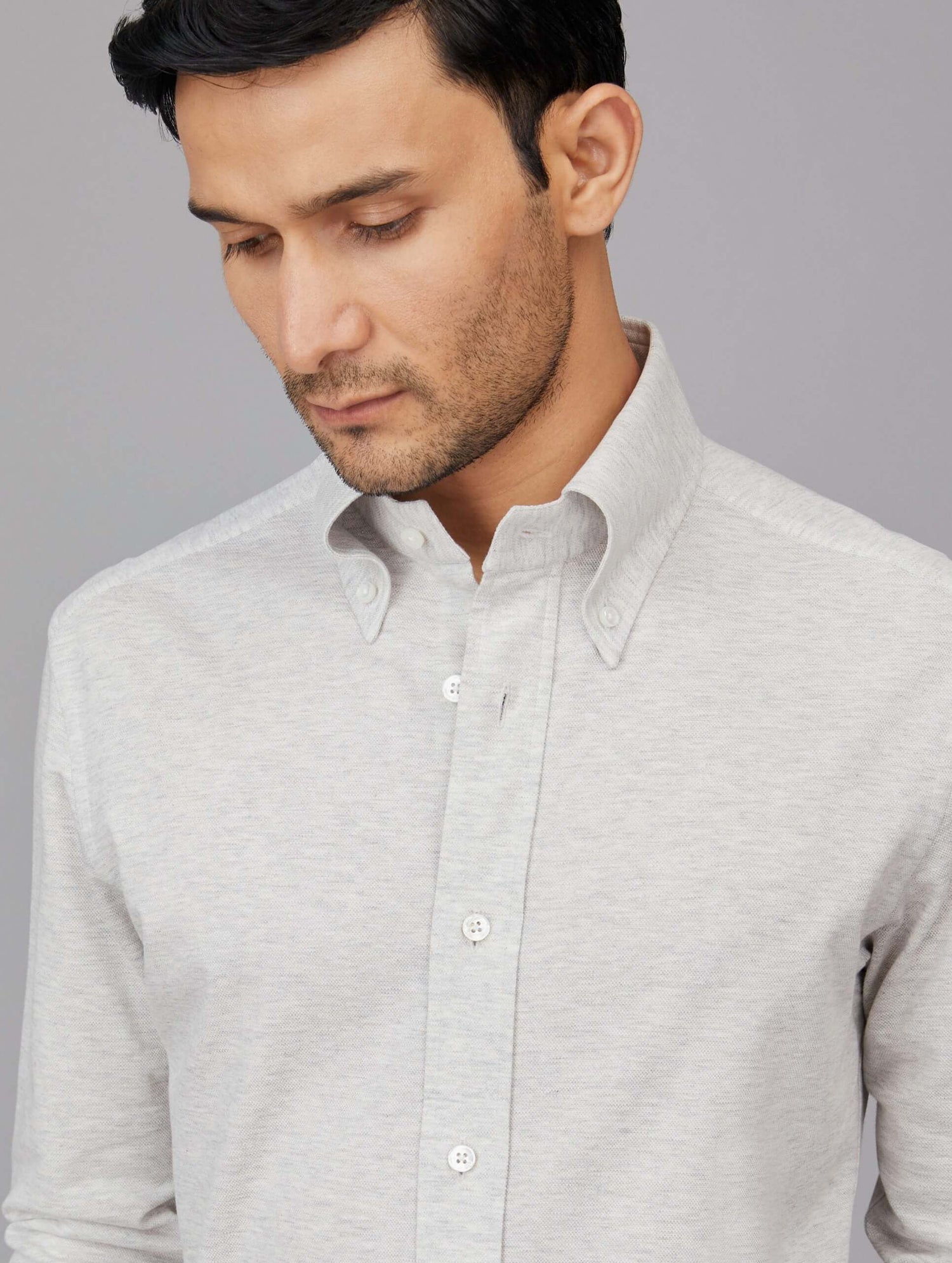 Light Grey Cotton Pique Knit Shirt