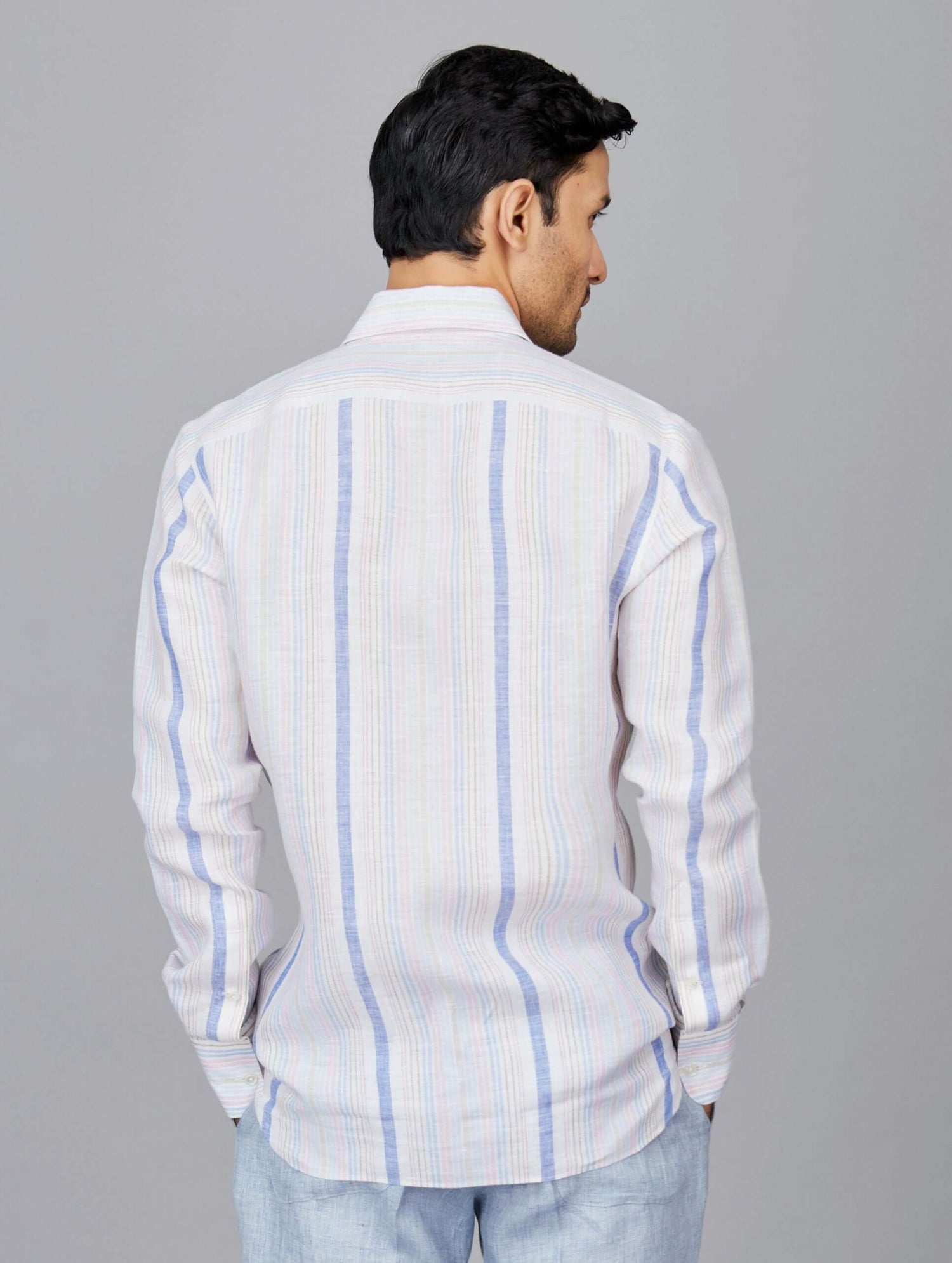 Blue, Pink and White Striped Vintage Linen Shirt