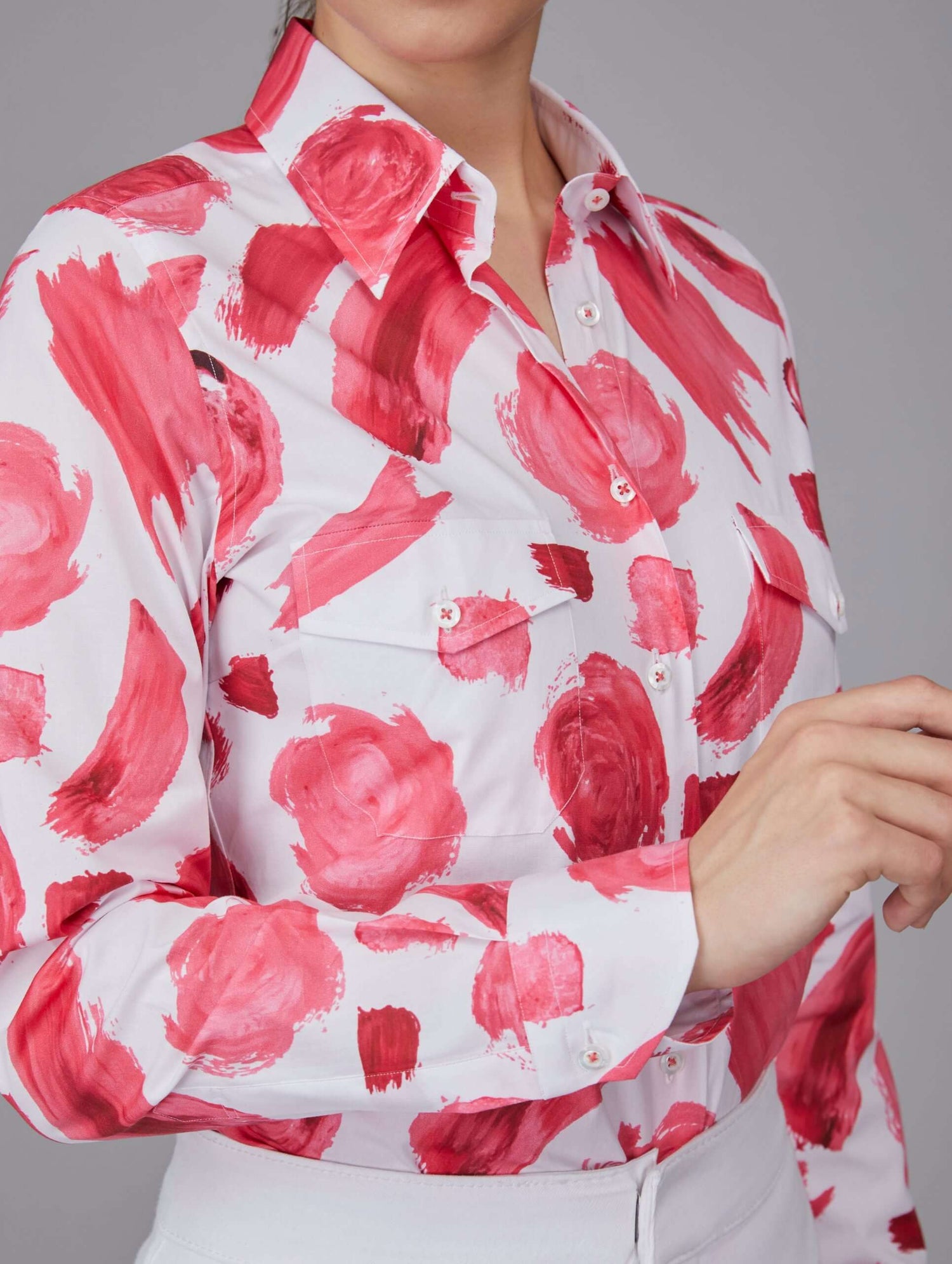 Pink Brush Print Formal Shirt With Pockets