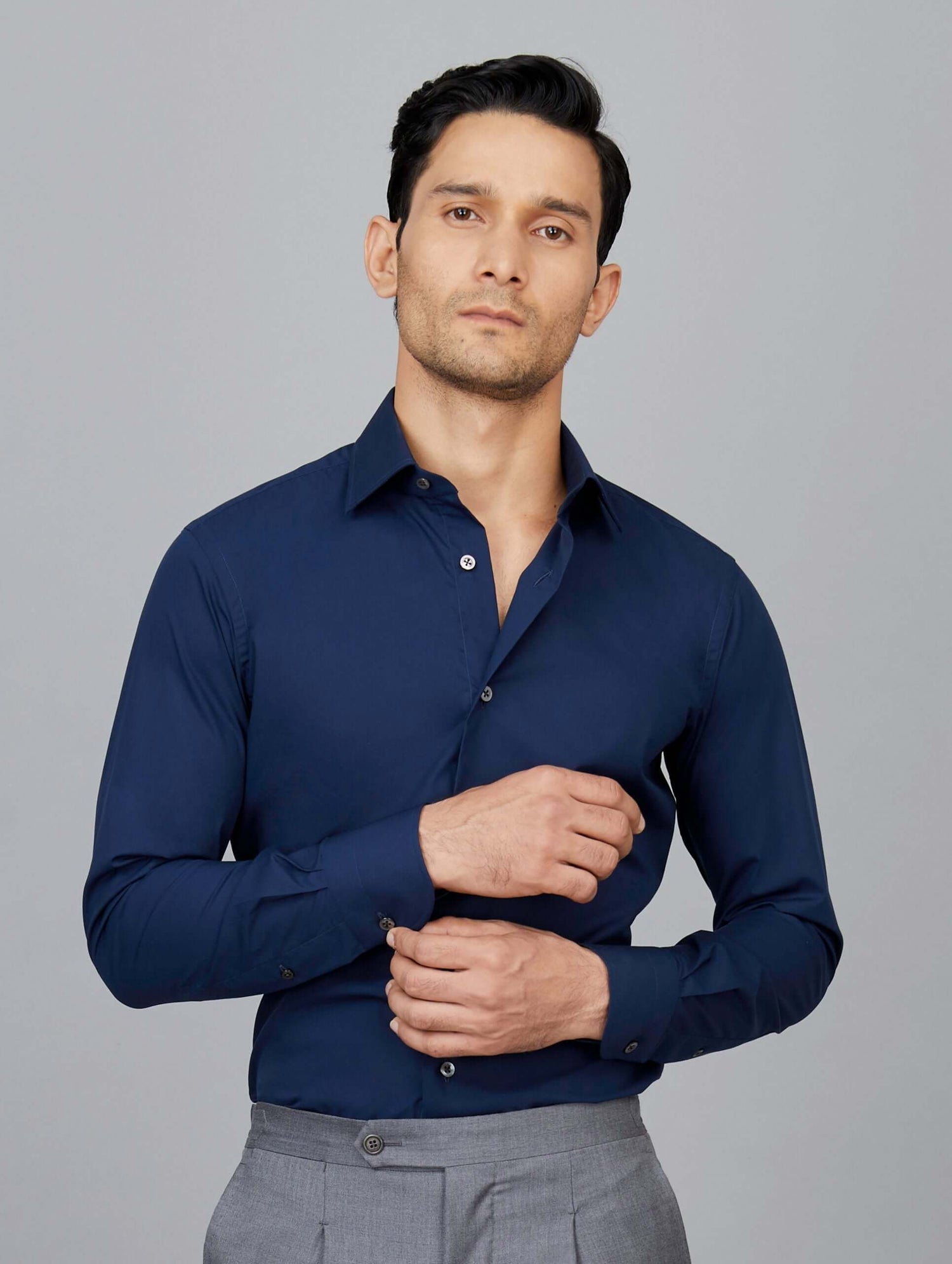 Navy Blue Cotton Stretch Shirt