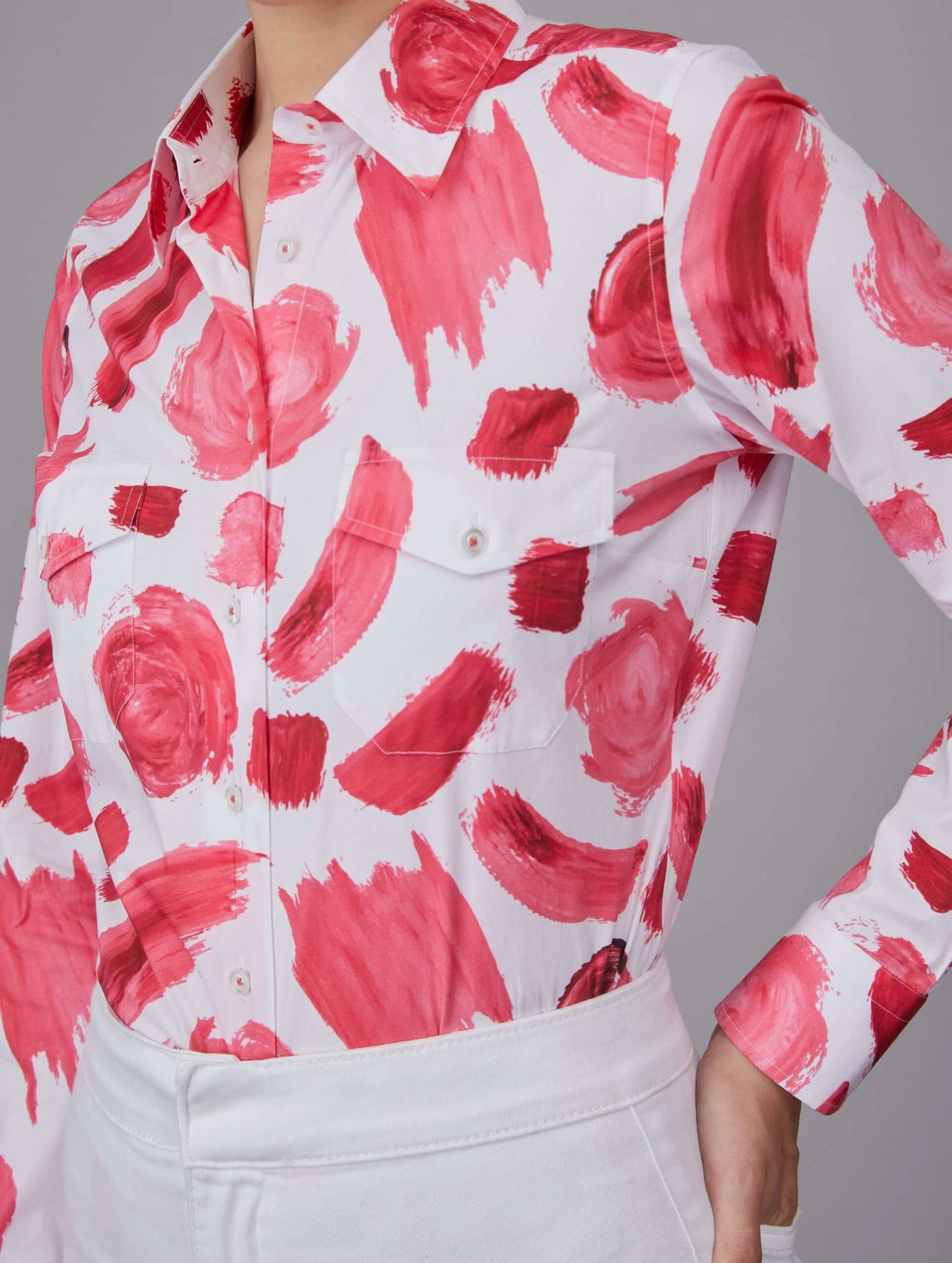 Pink Brush Print Formal Shirt With Pockets