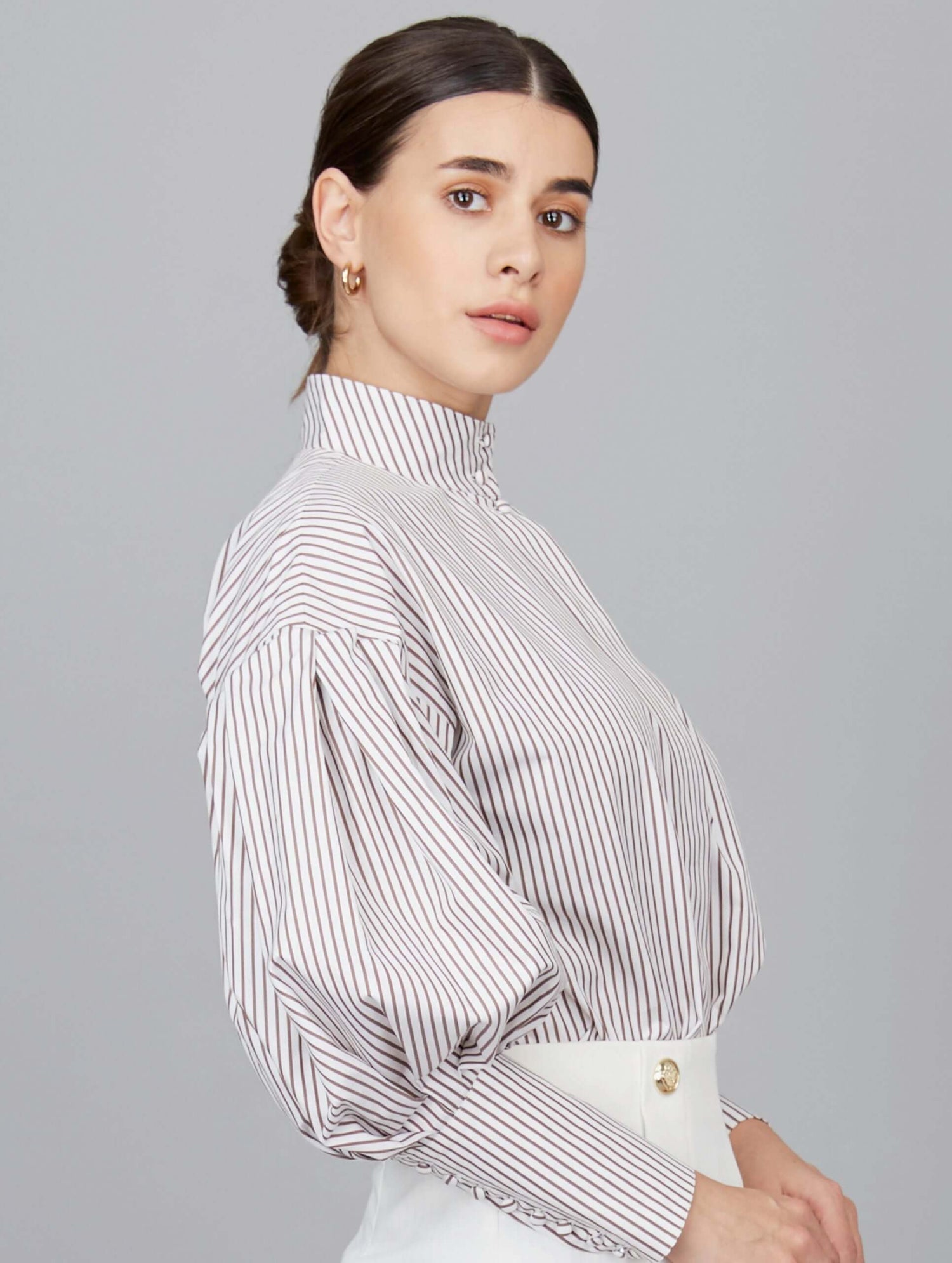 Stripe Bishop Balloon Sleeve Shirt