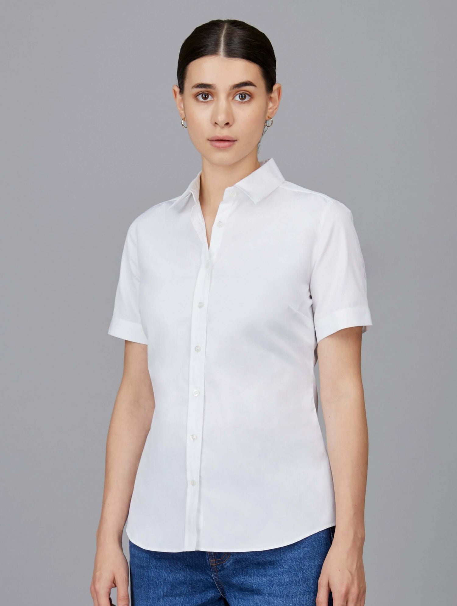 White Tailored Short-Sleeve Fitted Shirt