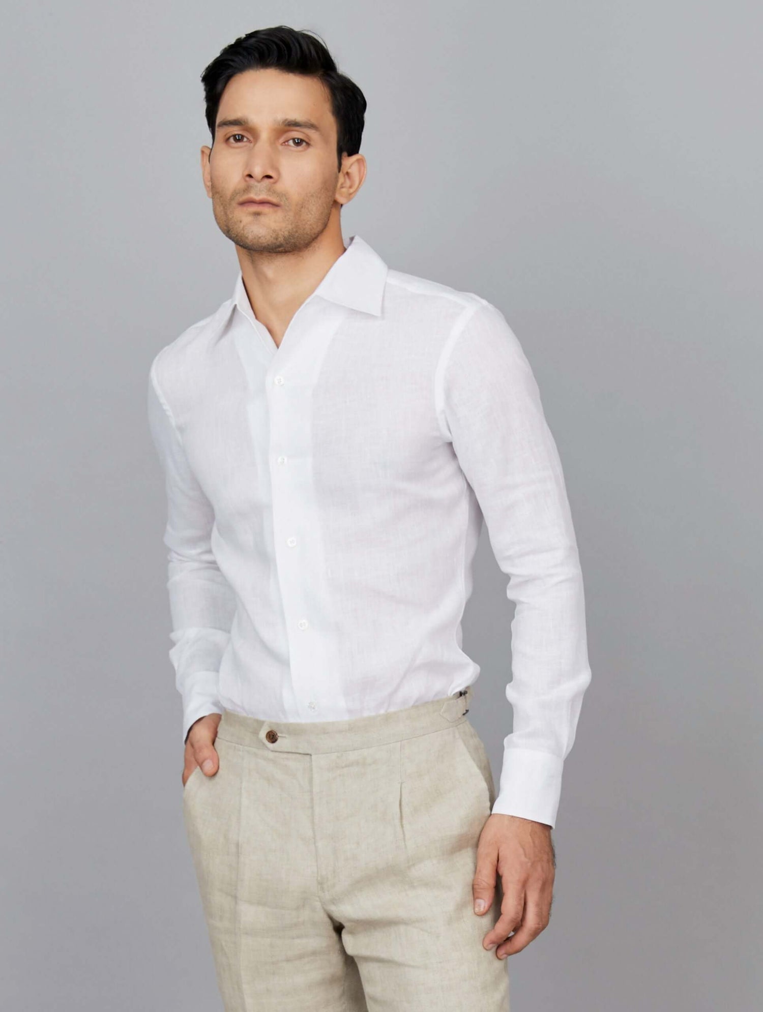 Linen Shirt with One-Piece Cutaway Collar