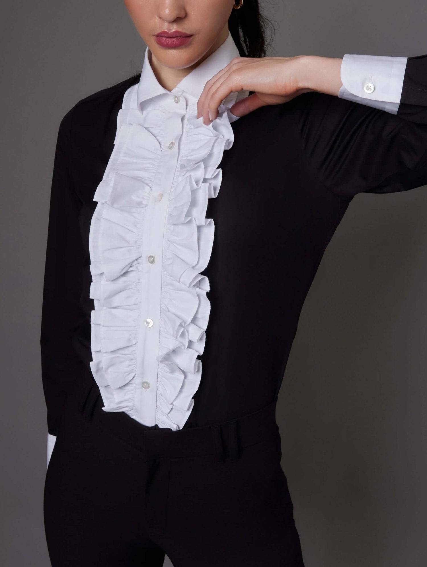 Black Formal Frilled Bib Shirt