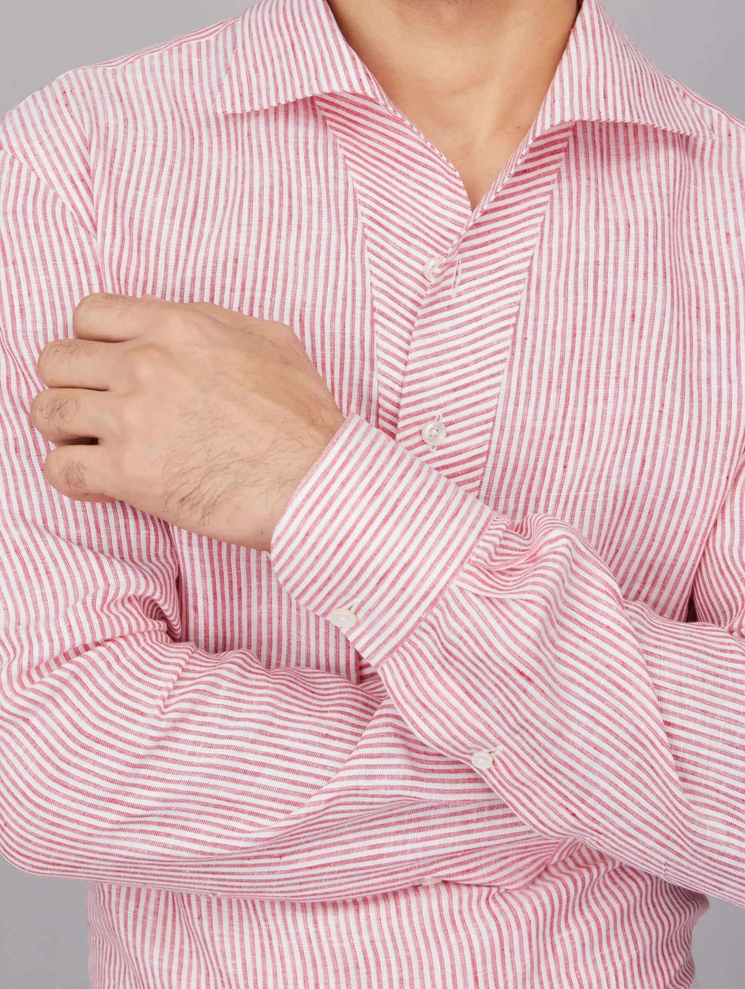 Red and White Stripe Linen Popover Shirt