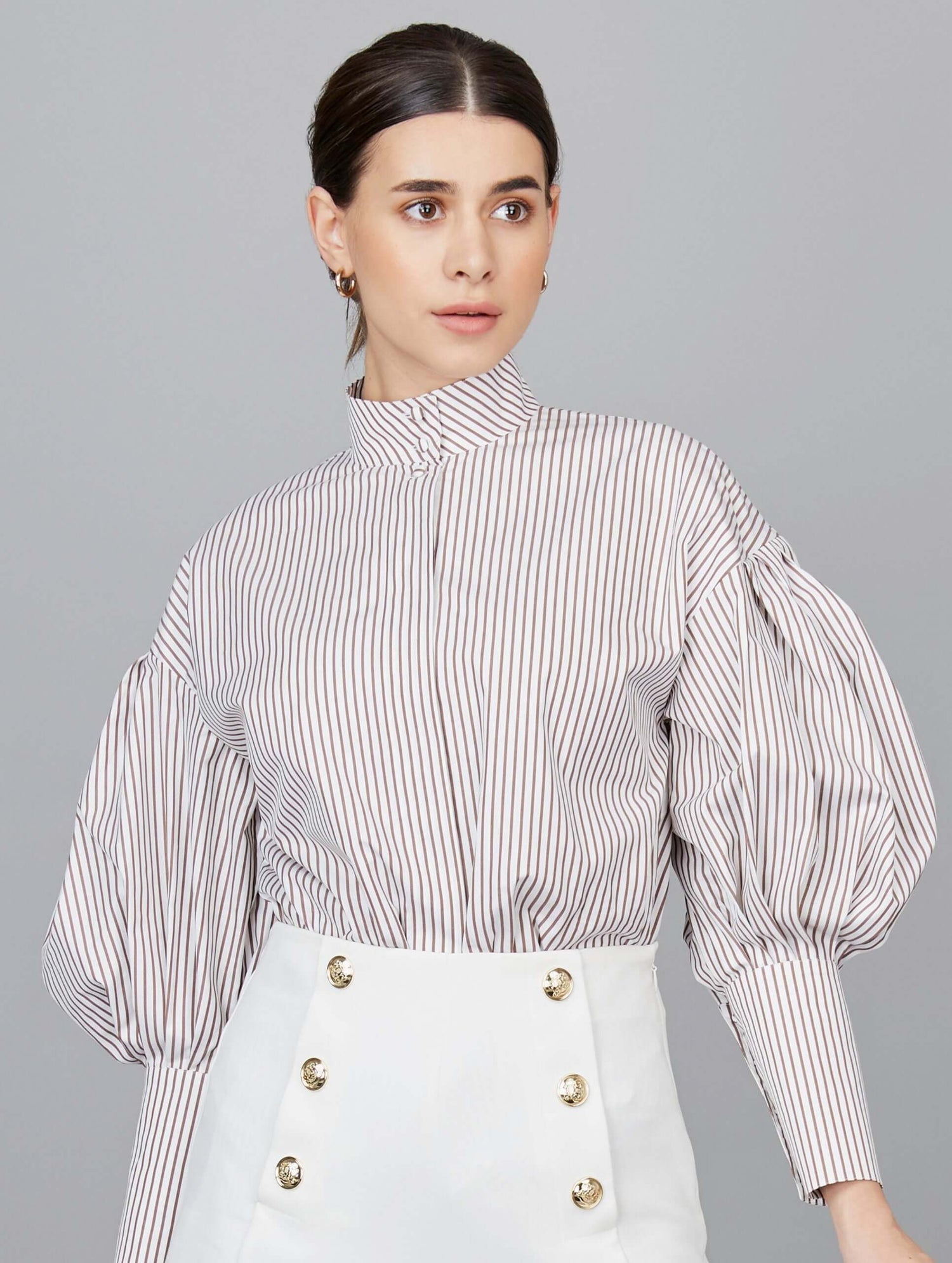 Stripe Bishop Balloon Sleeve Shirt