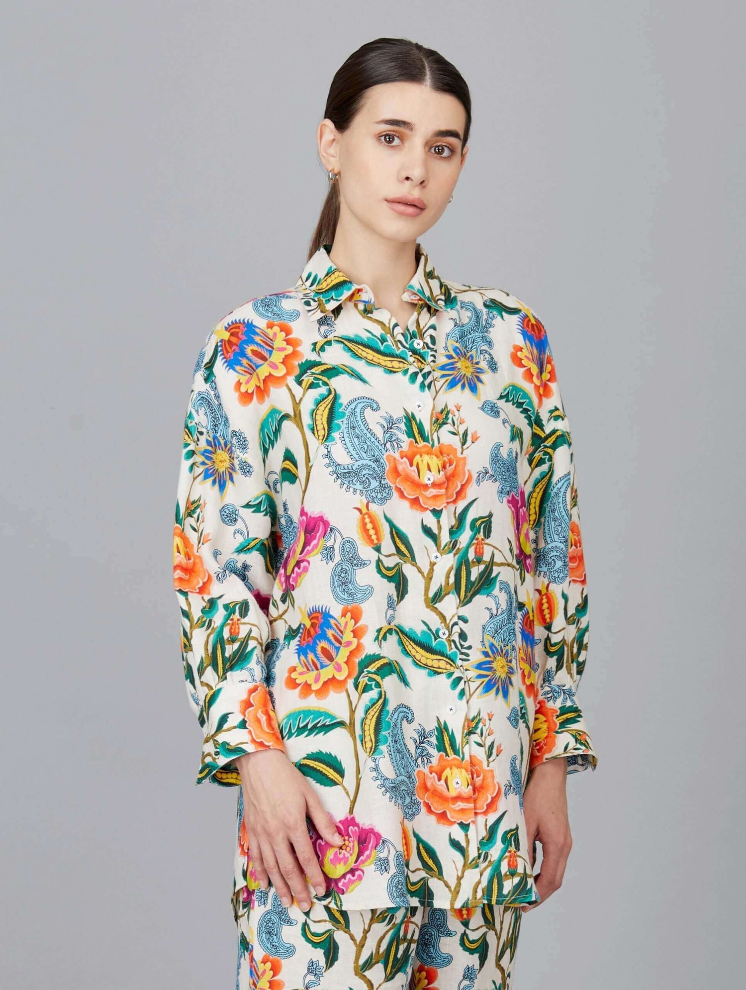 Oversized Floral Linen Shirt