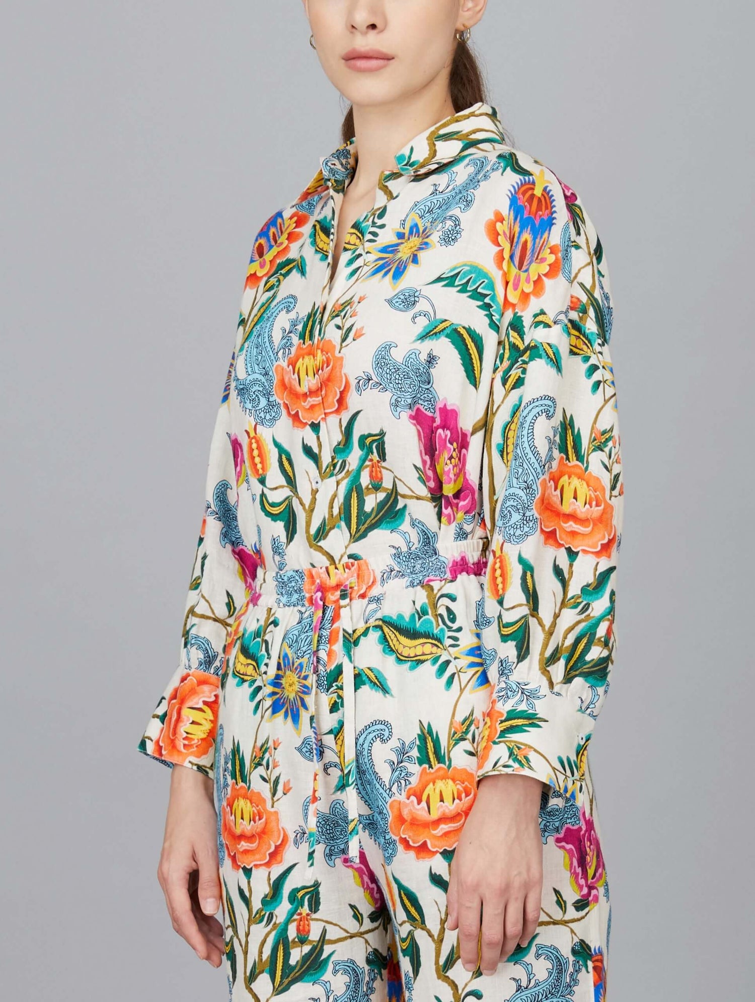 Oversized Floral Linen Shirt