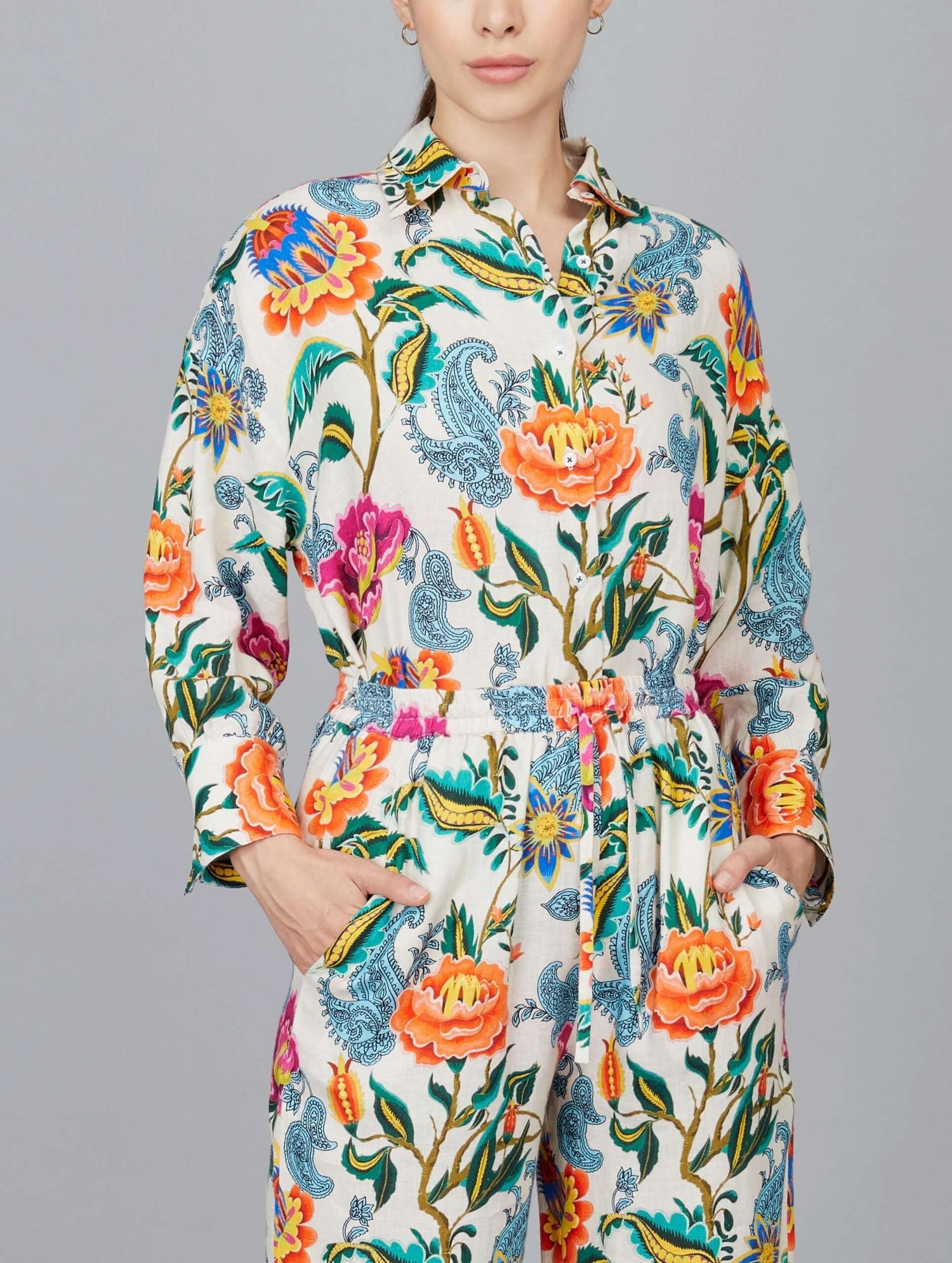 Oversized Floral Linen Shirt