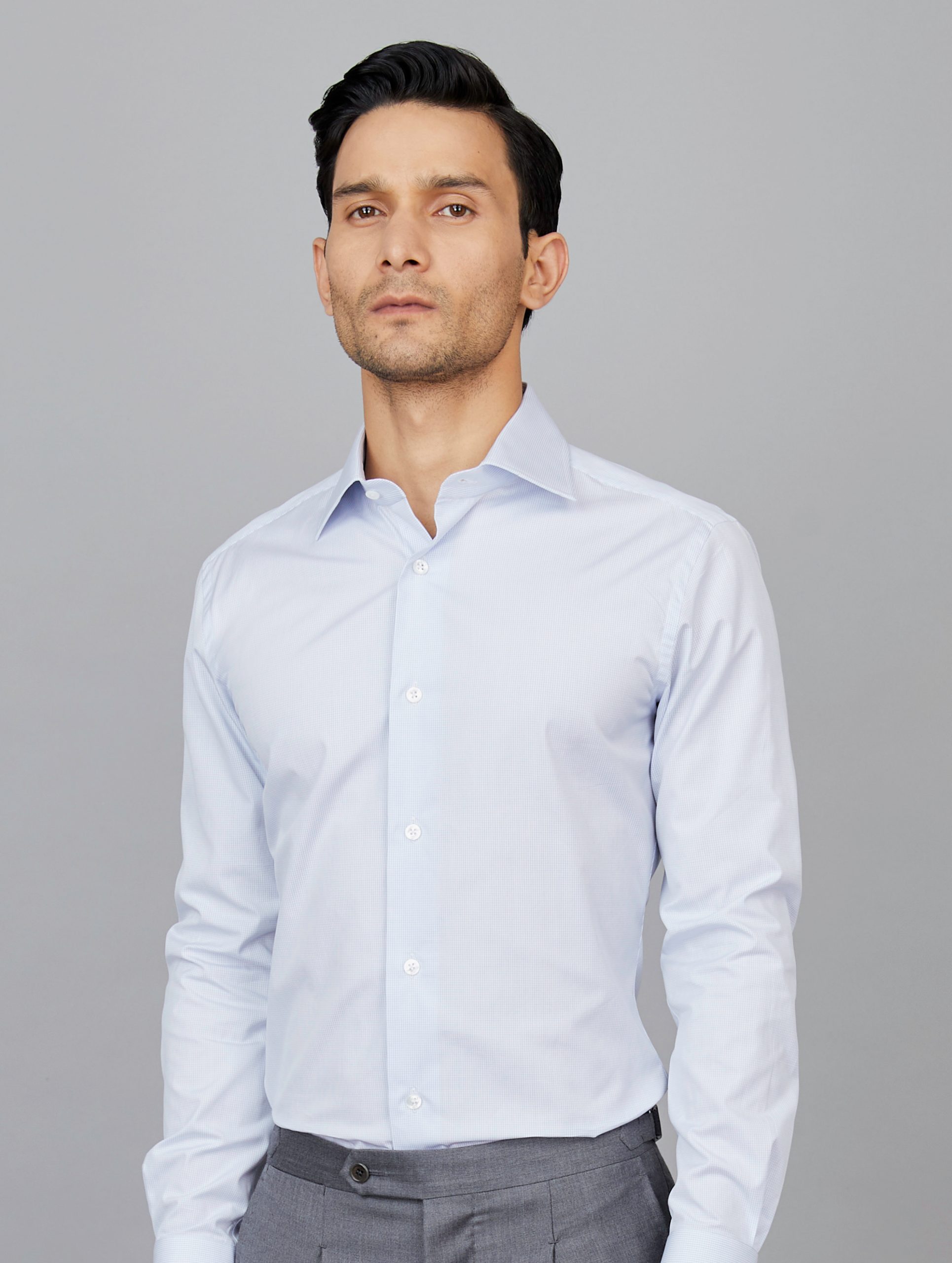 Micro-Check Cotton Poplin Shirt in Blue White