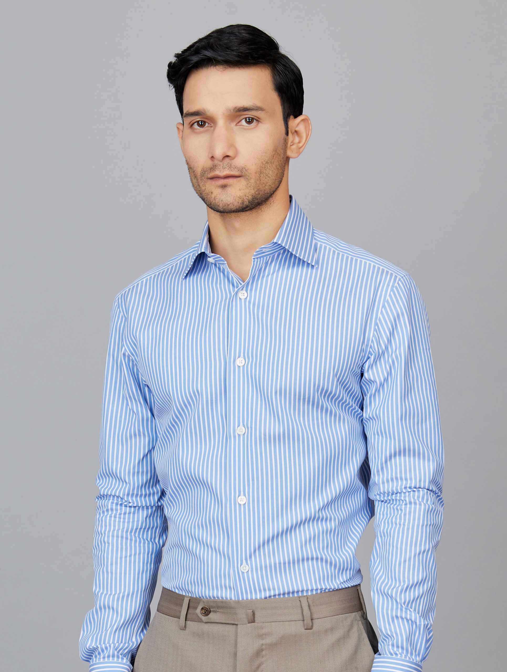 Stripe Cotton Poplin Shirt in Light Blue-White