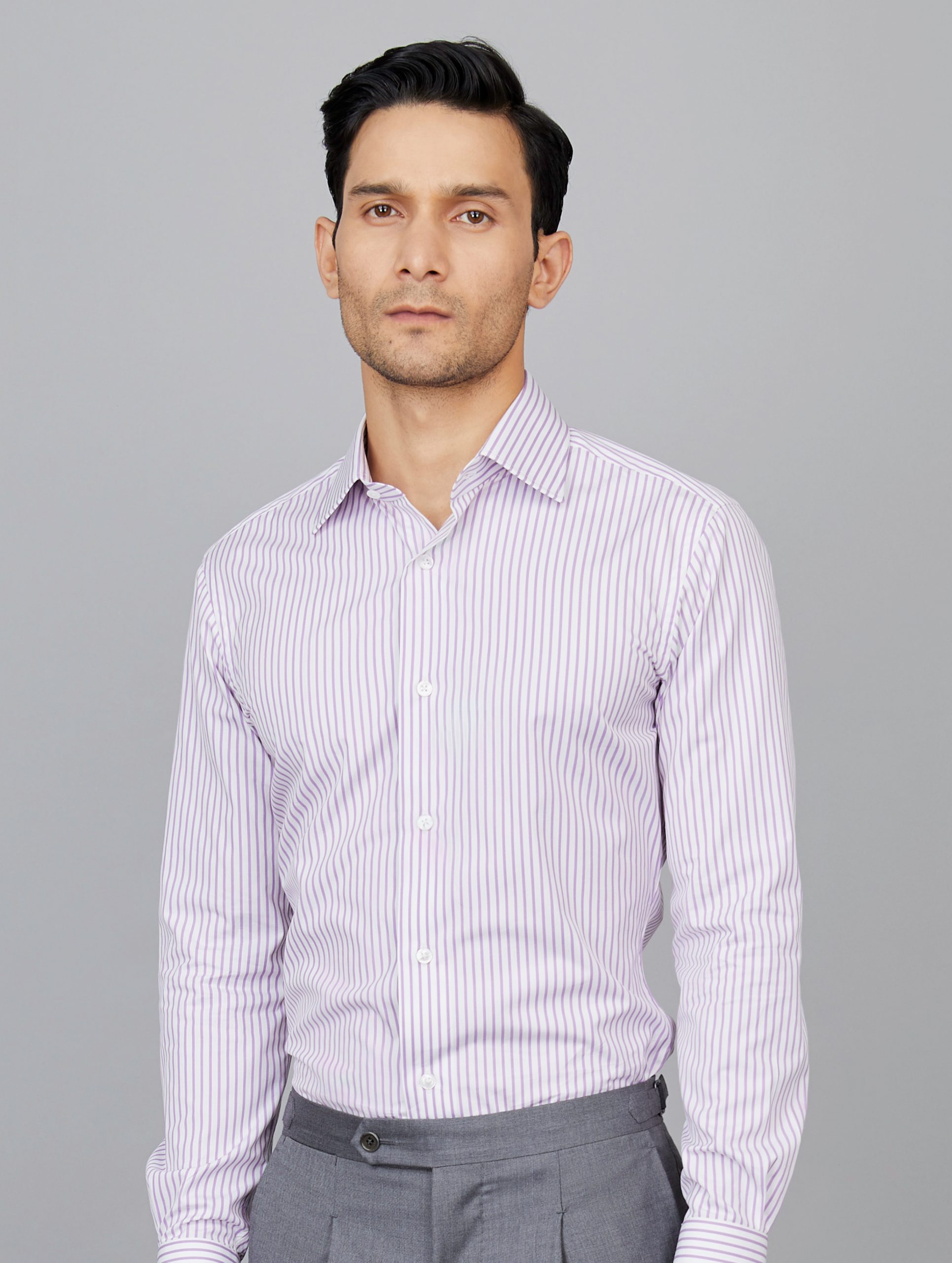 Stripe Cotton Poplin Shirt in Lavender-White