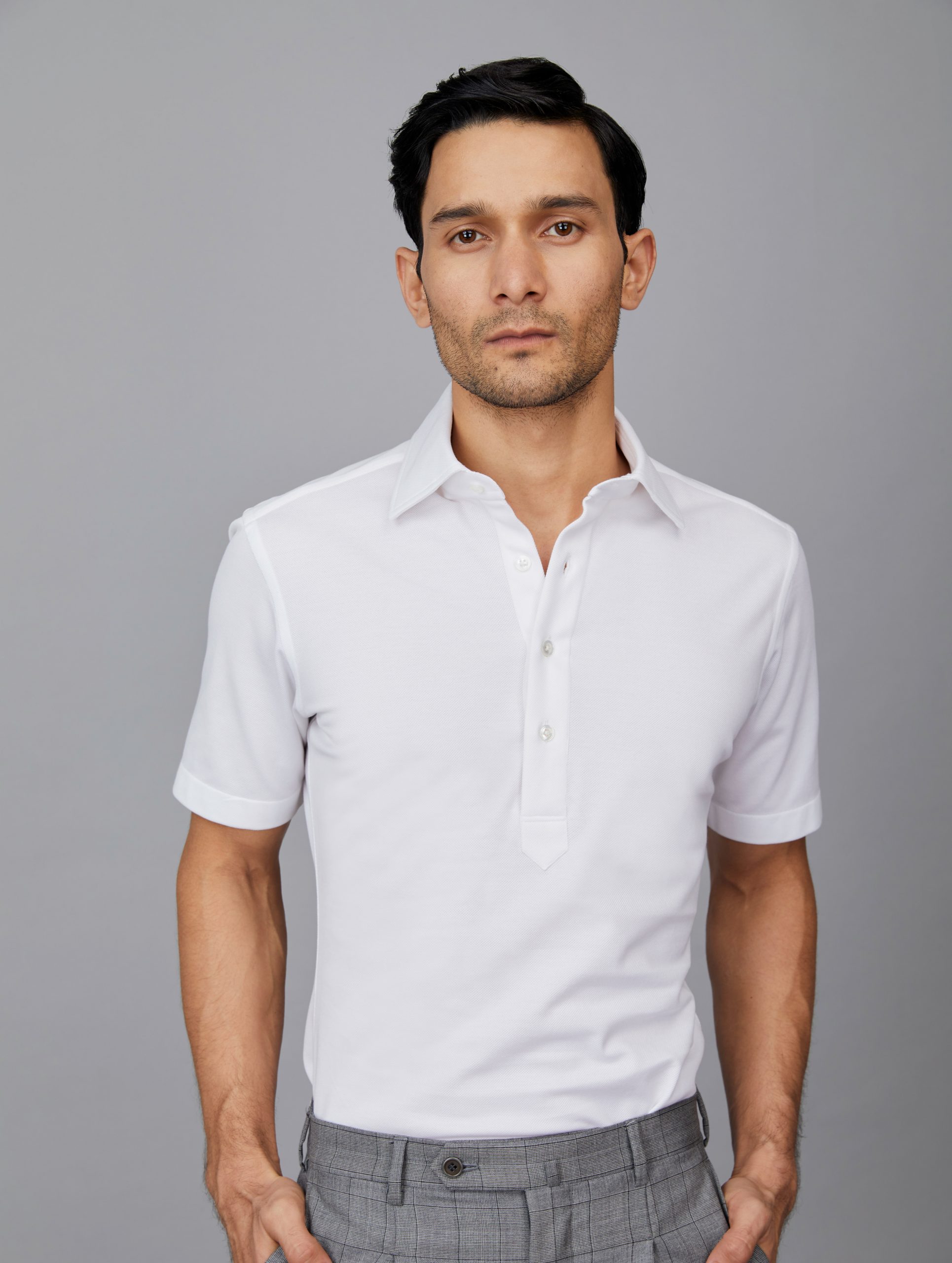 Half-Sleeve Popover Polo Shirt in White