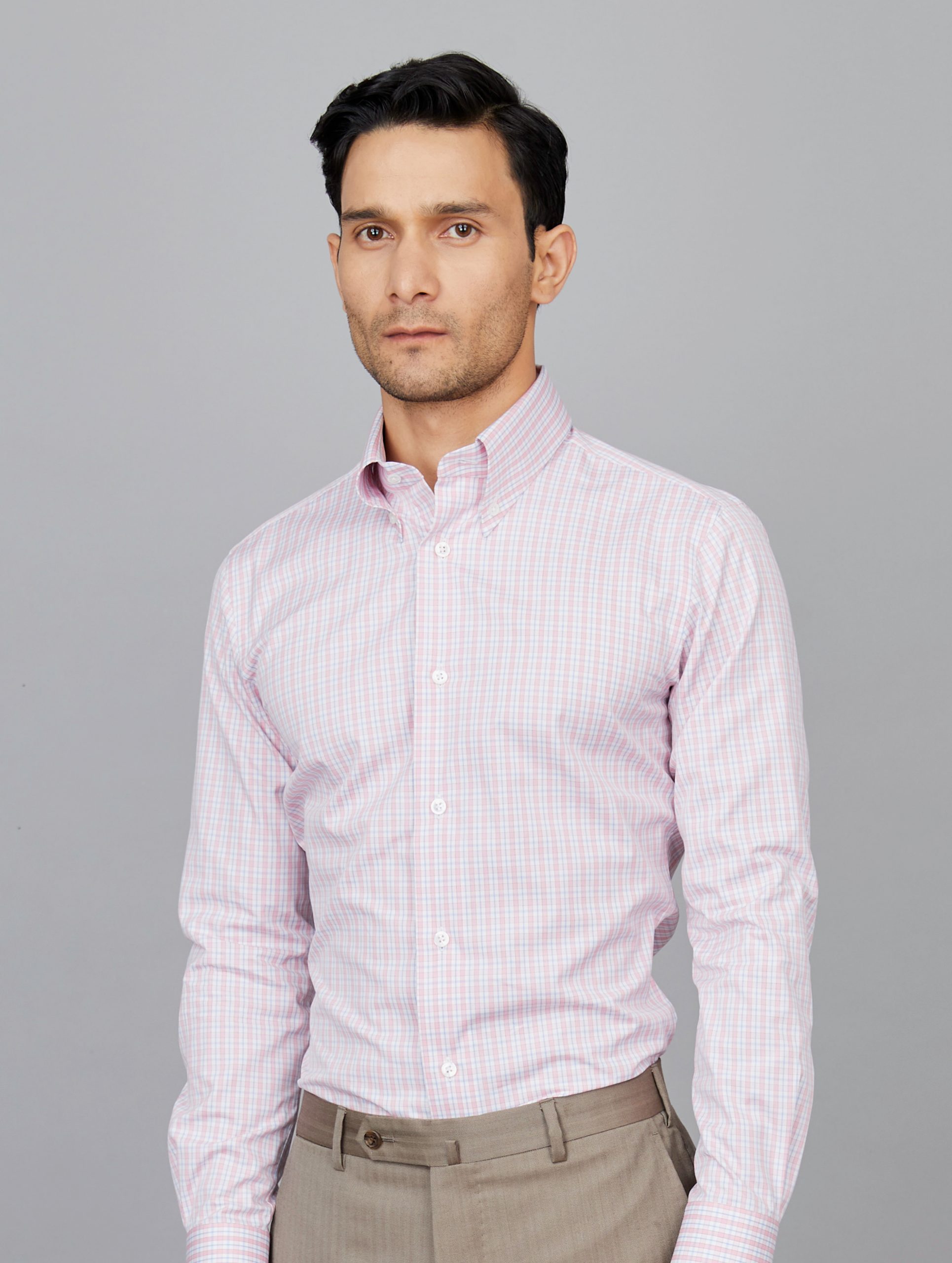 Check Cotton Poplin Shirt in Pink-Blue-White