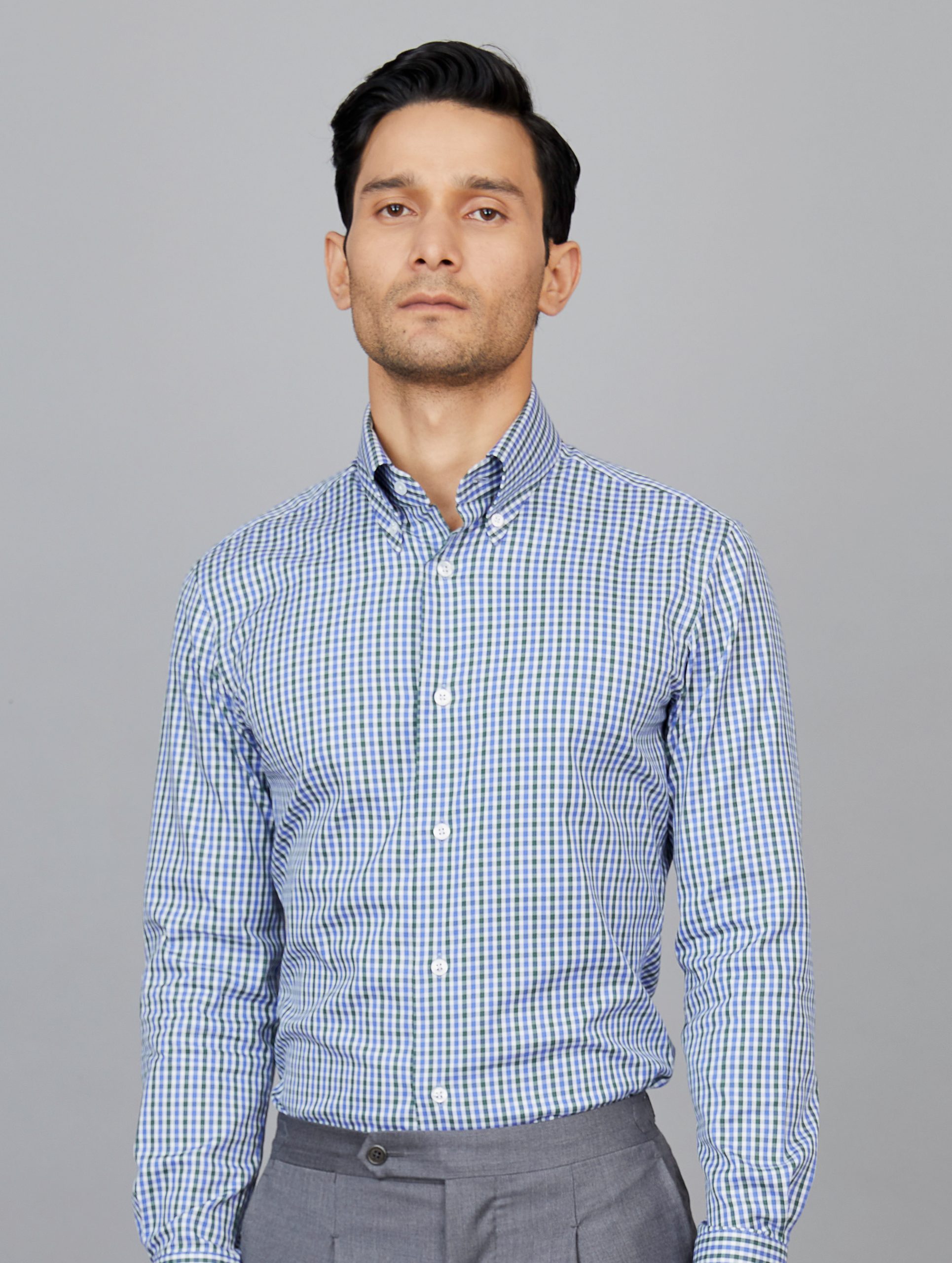 Check Oxford Cloth Button-Down (OCBD) Shirt in Dark Blue-Green-White