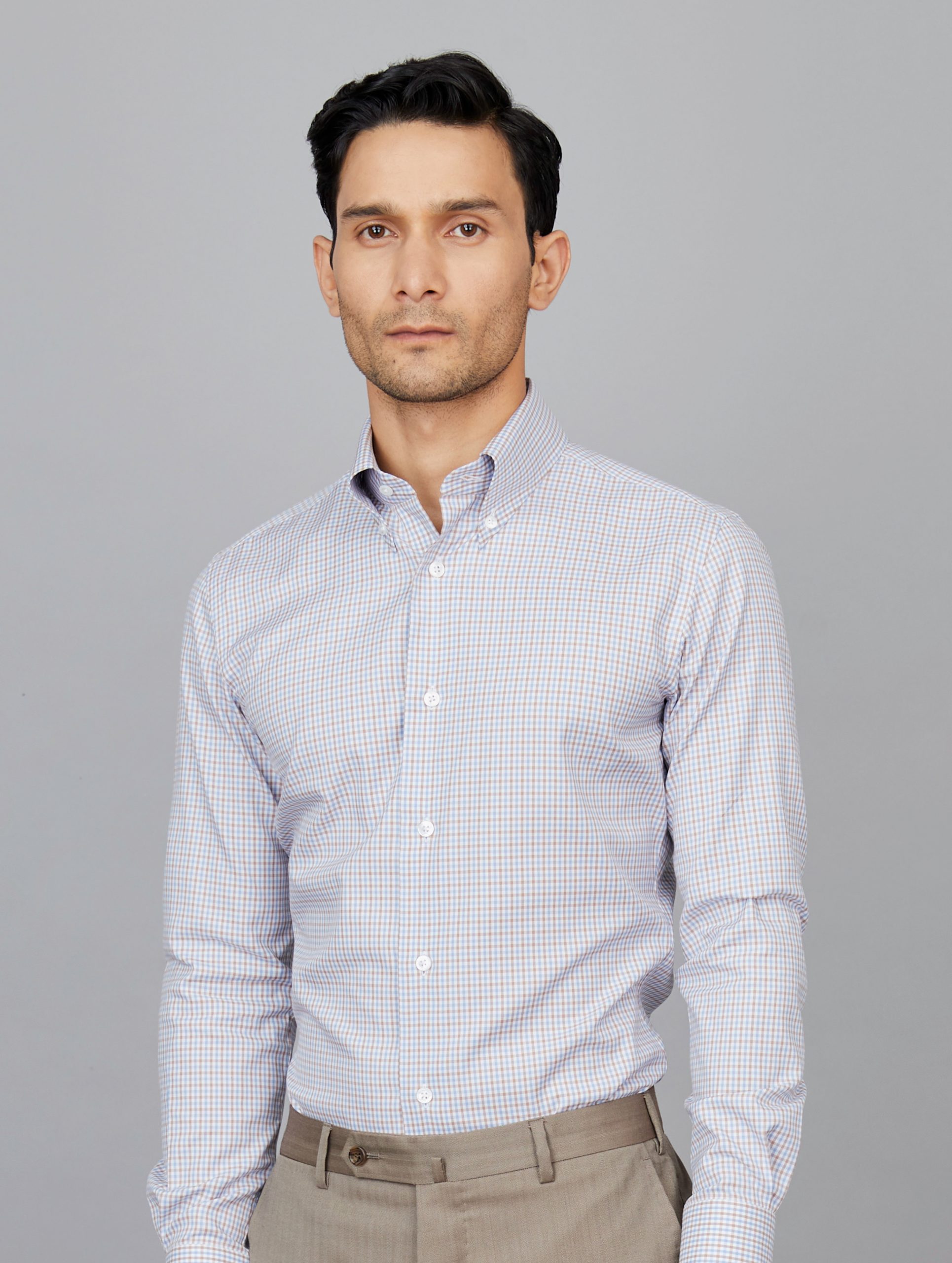 Check Oxford Cloth Button-Down (OCBD) Shirt in Brown-Blue-White