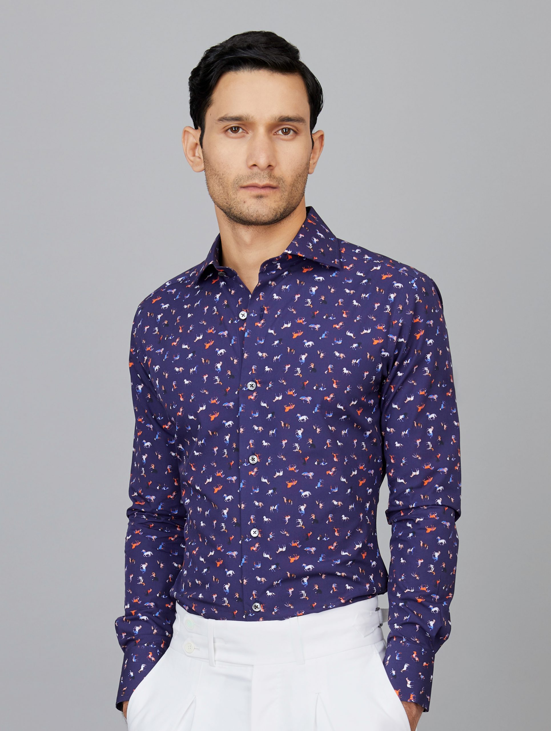 Printed Cotton Shirt in Horse Print