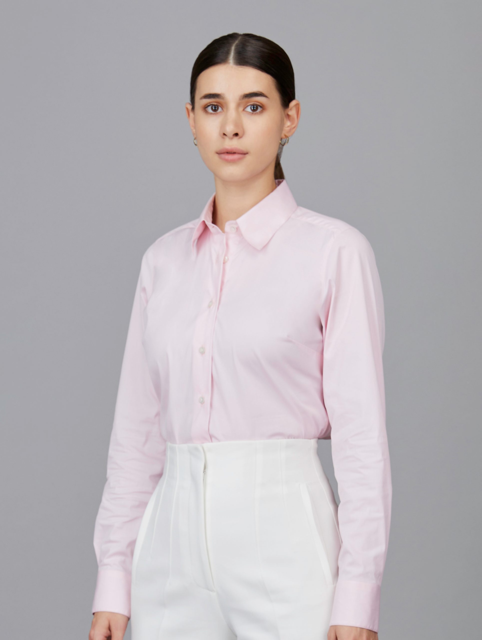Cotton Poplin Formal Stretch Shirt in Pink