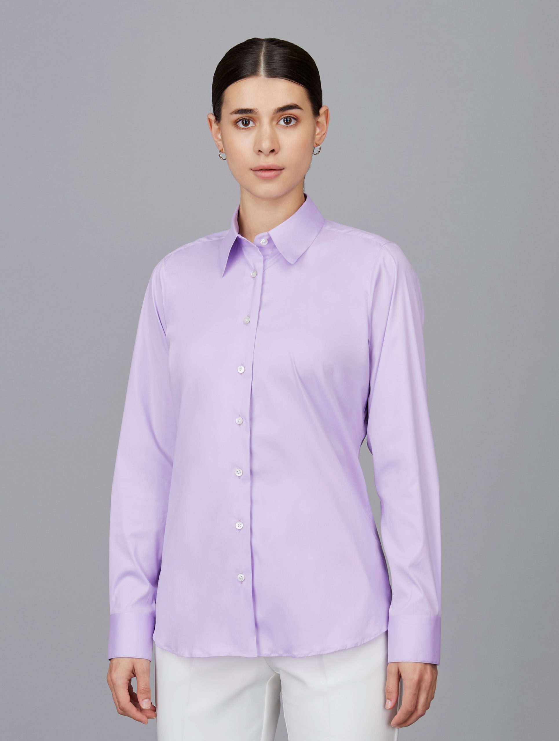 Cotton Poplin Formal Stretch Shirt in Lavender