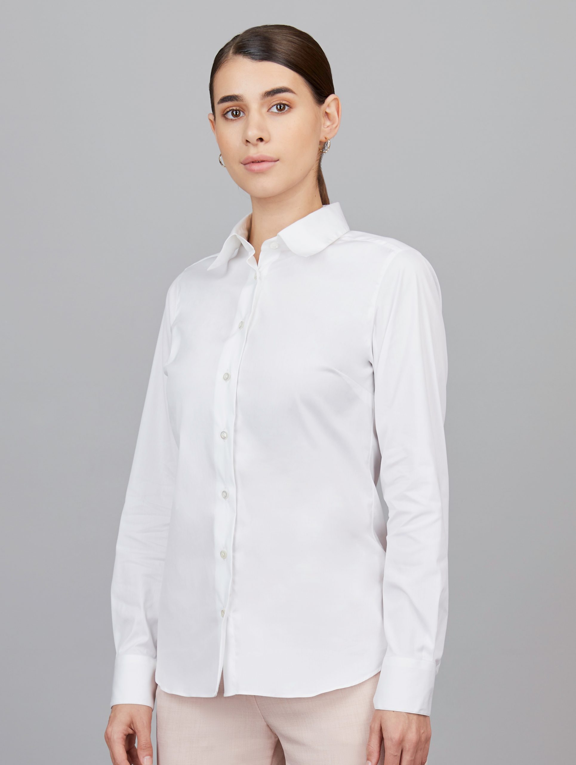 Cotton Poplin Formal Stretch Shirt in White