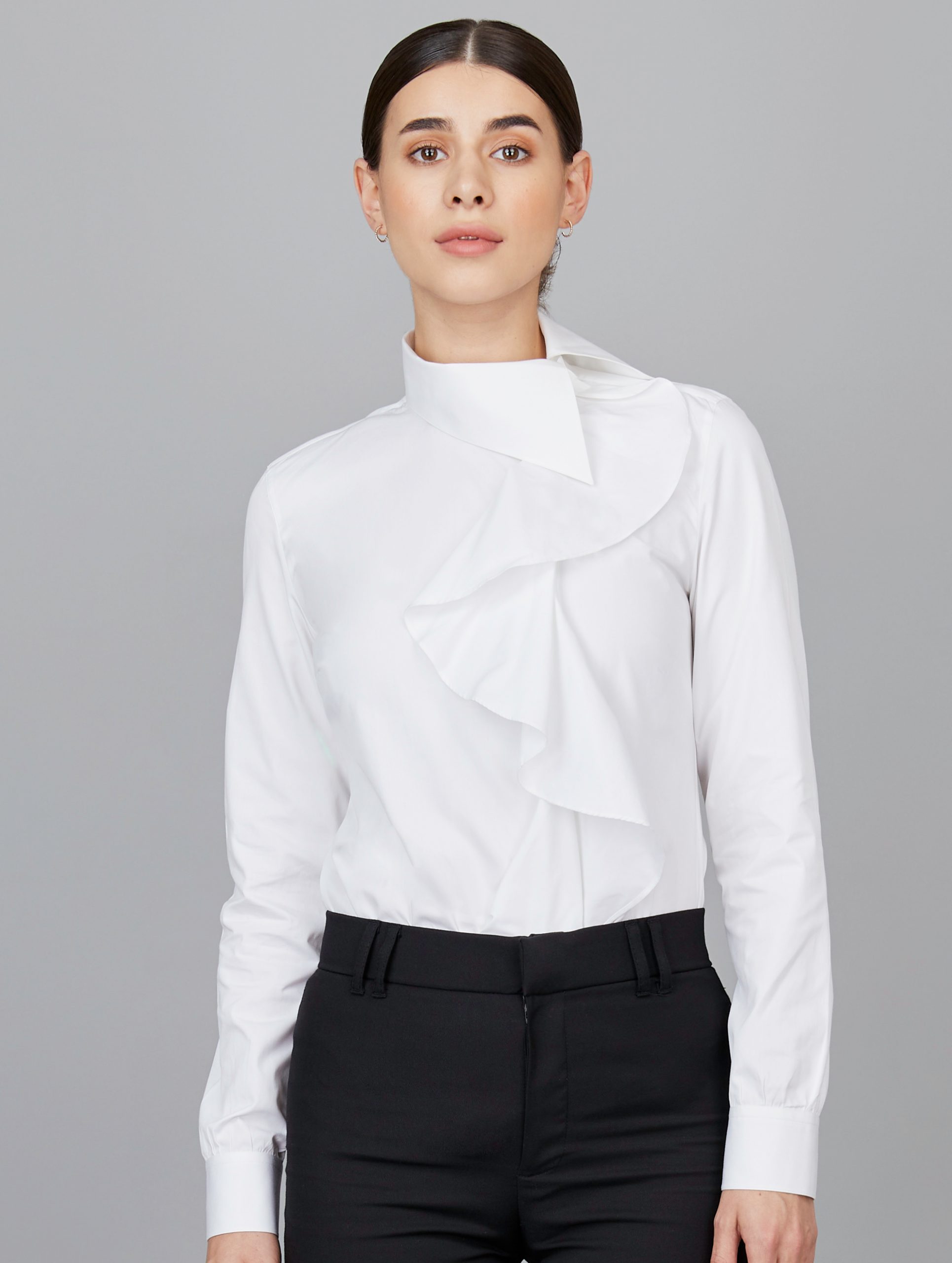 Tailored Side Ruffle Shirt in White