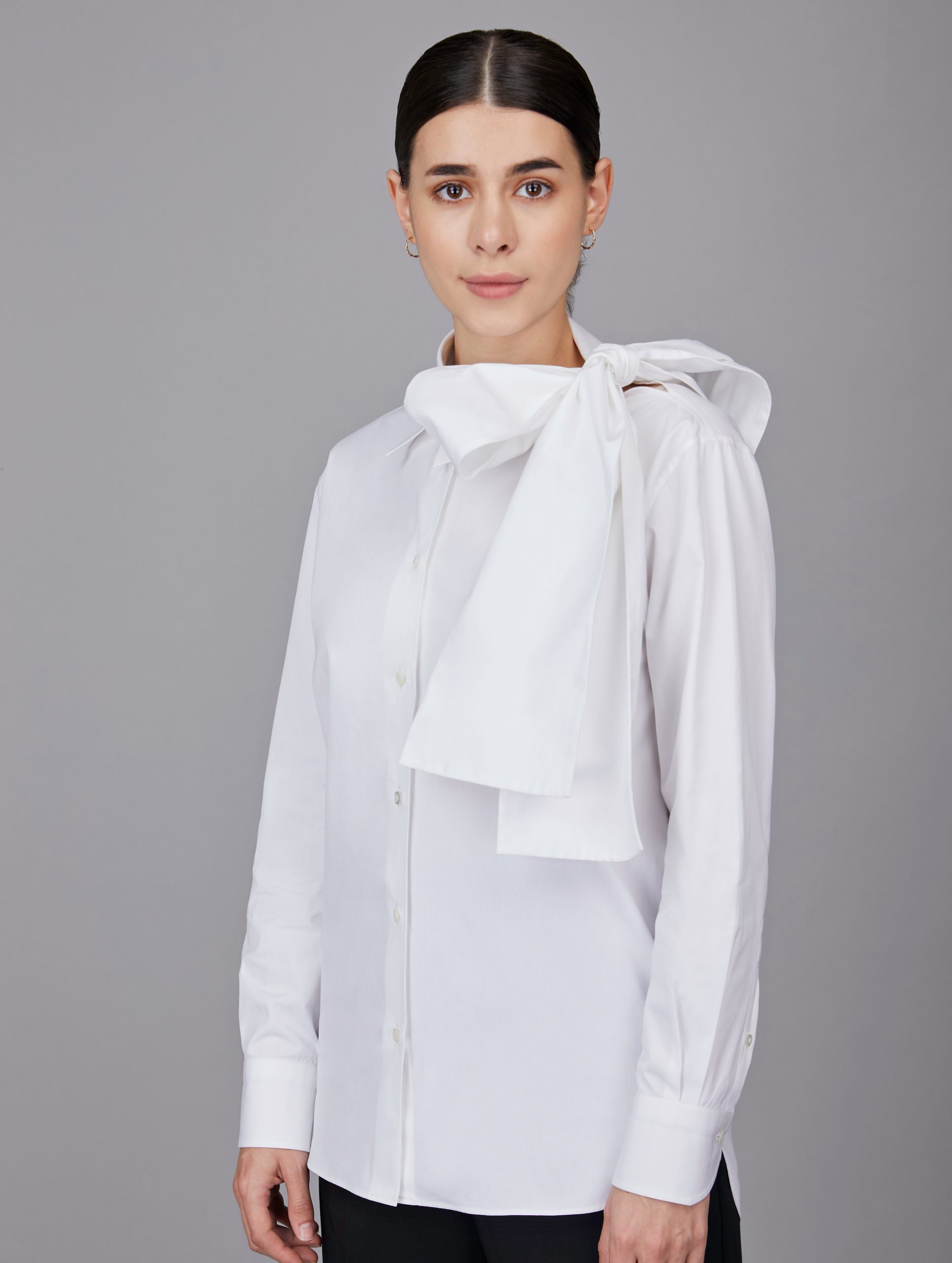 Shoulder Bow Shirt in White