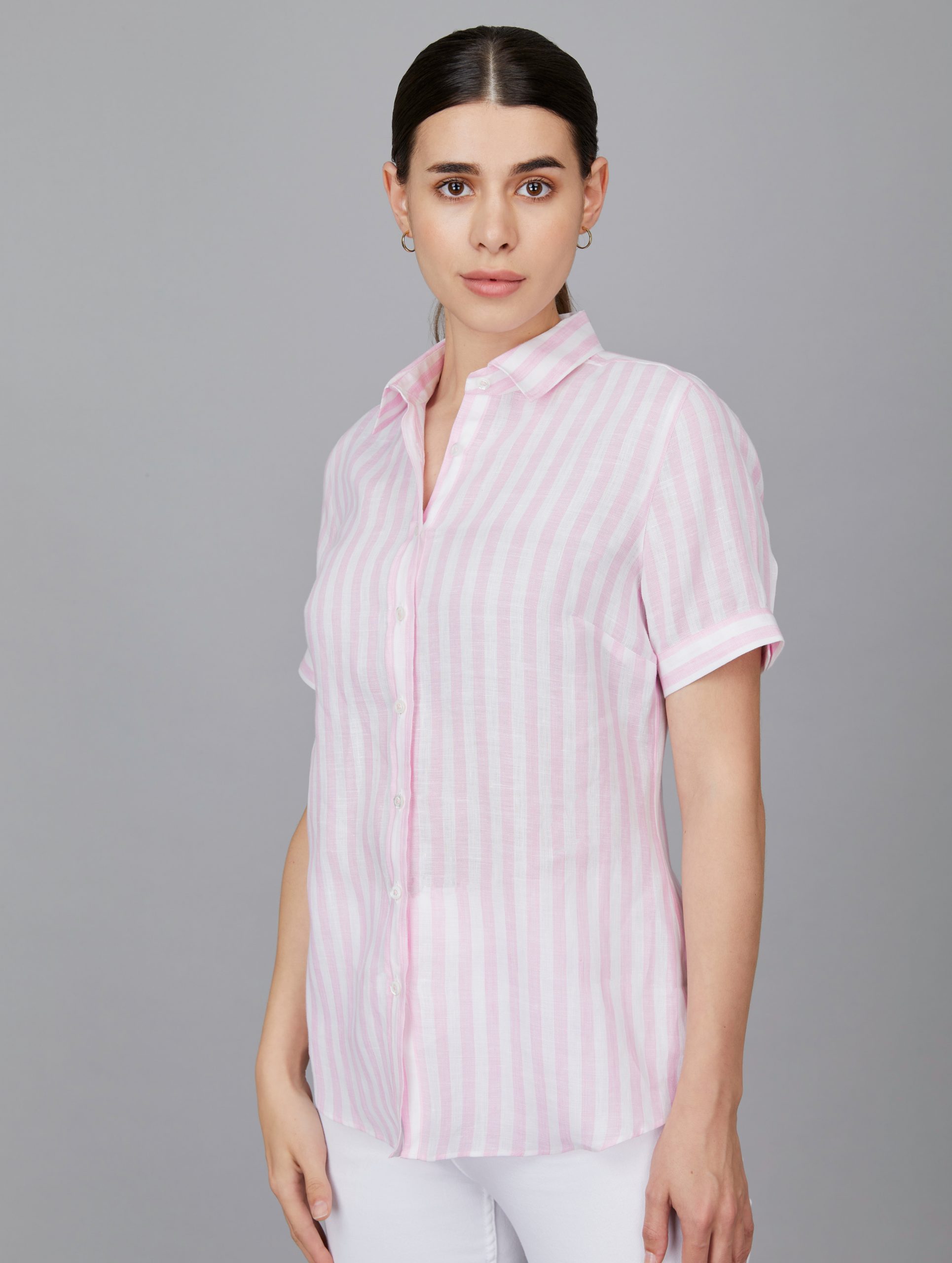 Short-Sleeve Shirt in Pink-White