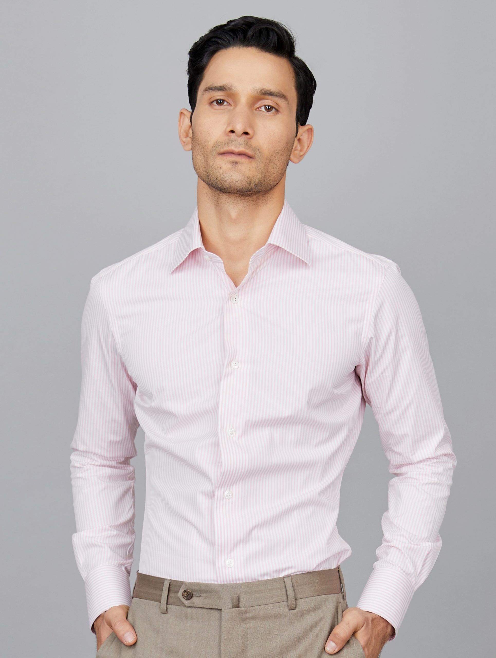 Stripe Cotton Poplin Shirt in Pink-White