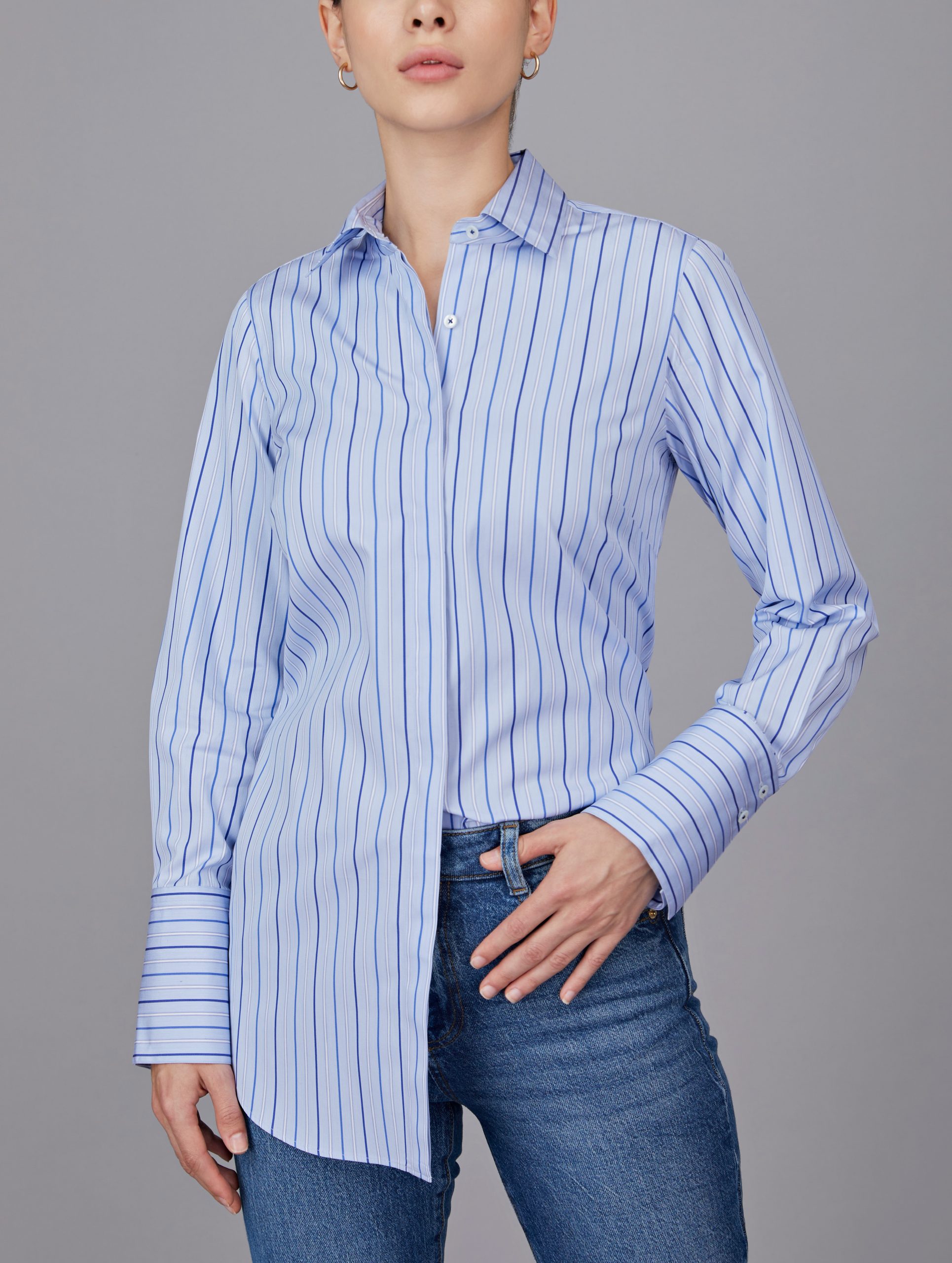 Formal Long Shirt in Blue-White